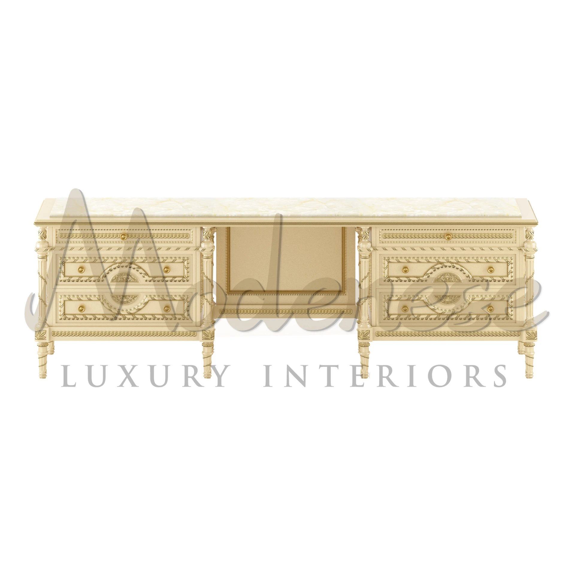 Classic Onyx-Topped Dressing Table with Elegant Classical 6-Drawer Design - Elegance and Functionality by Modenese Furniture Manufacturer made in Italy