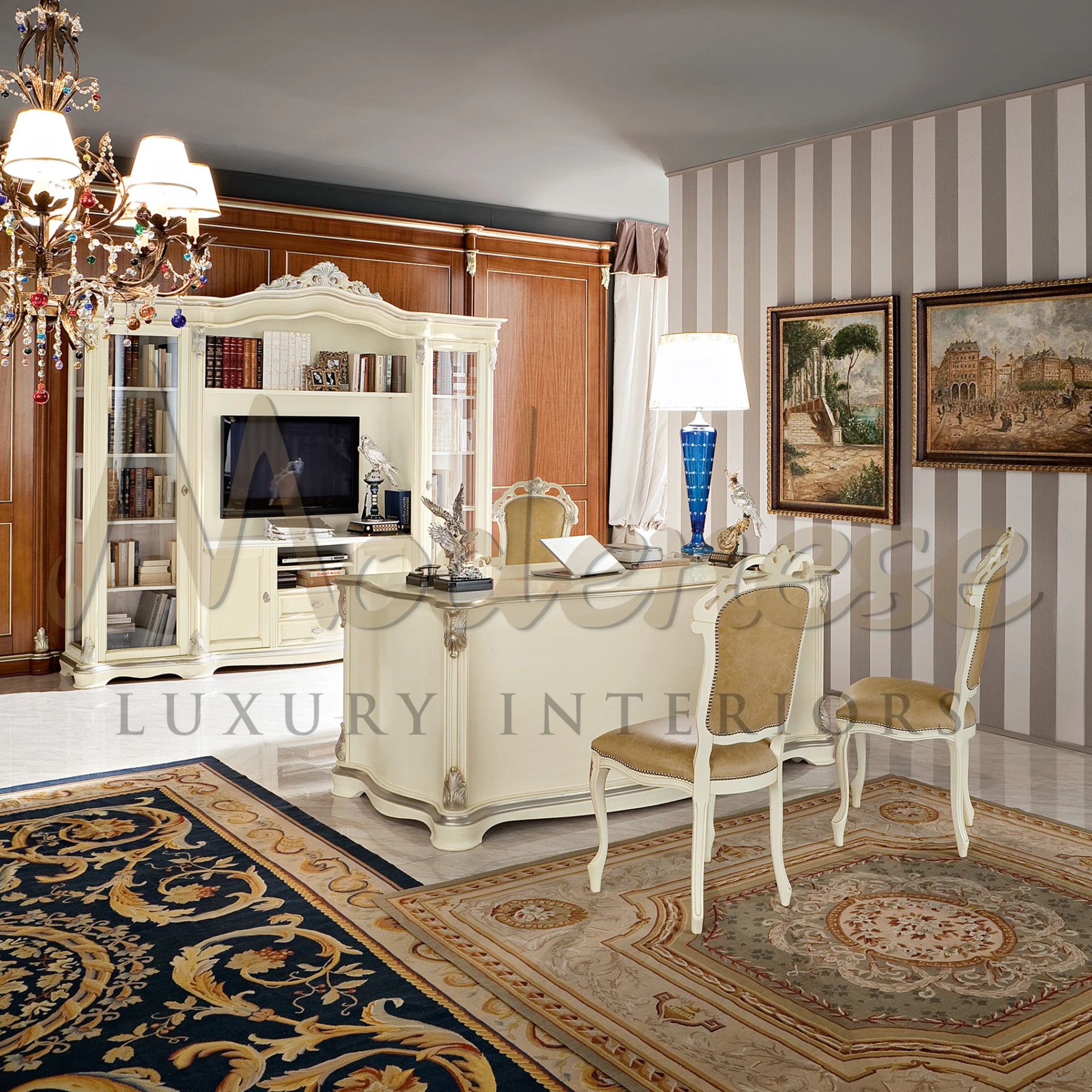 Front View of  Imperial Office Armchair with 2 Additional Chairs and Desk