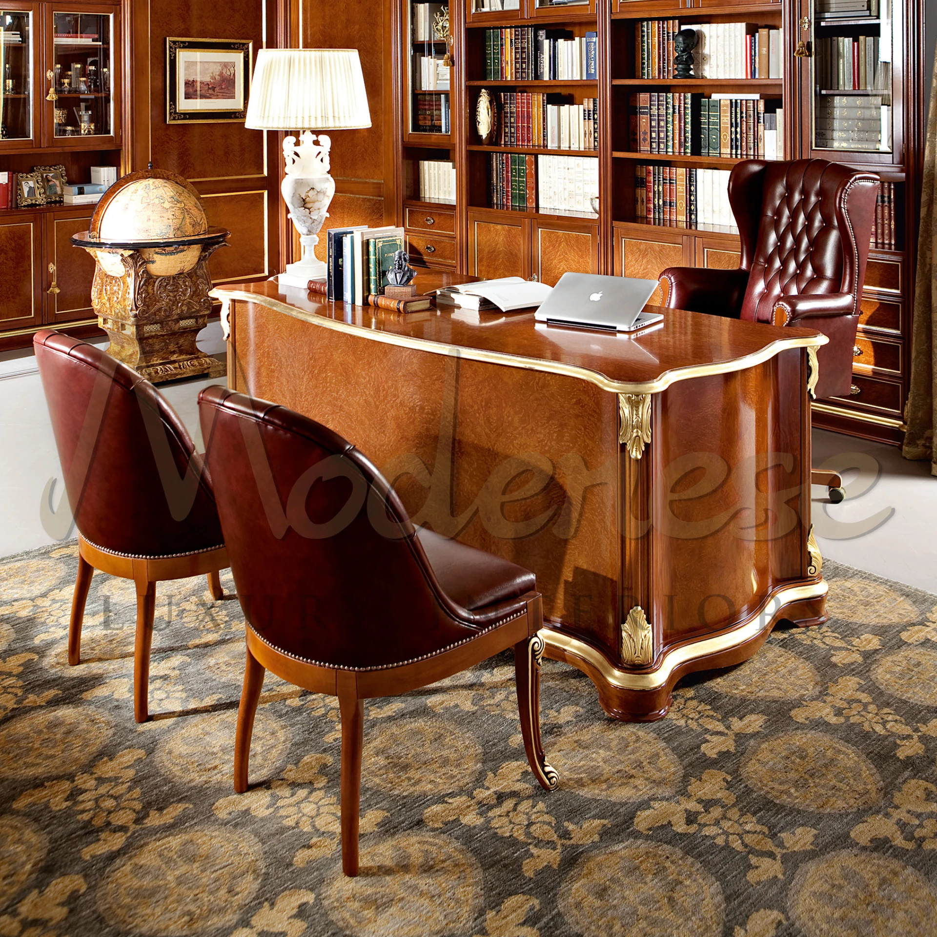 Writing desk Rectangular wooden writing desk with drawers By Modenese Luxury Furniture