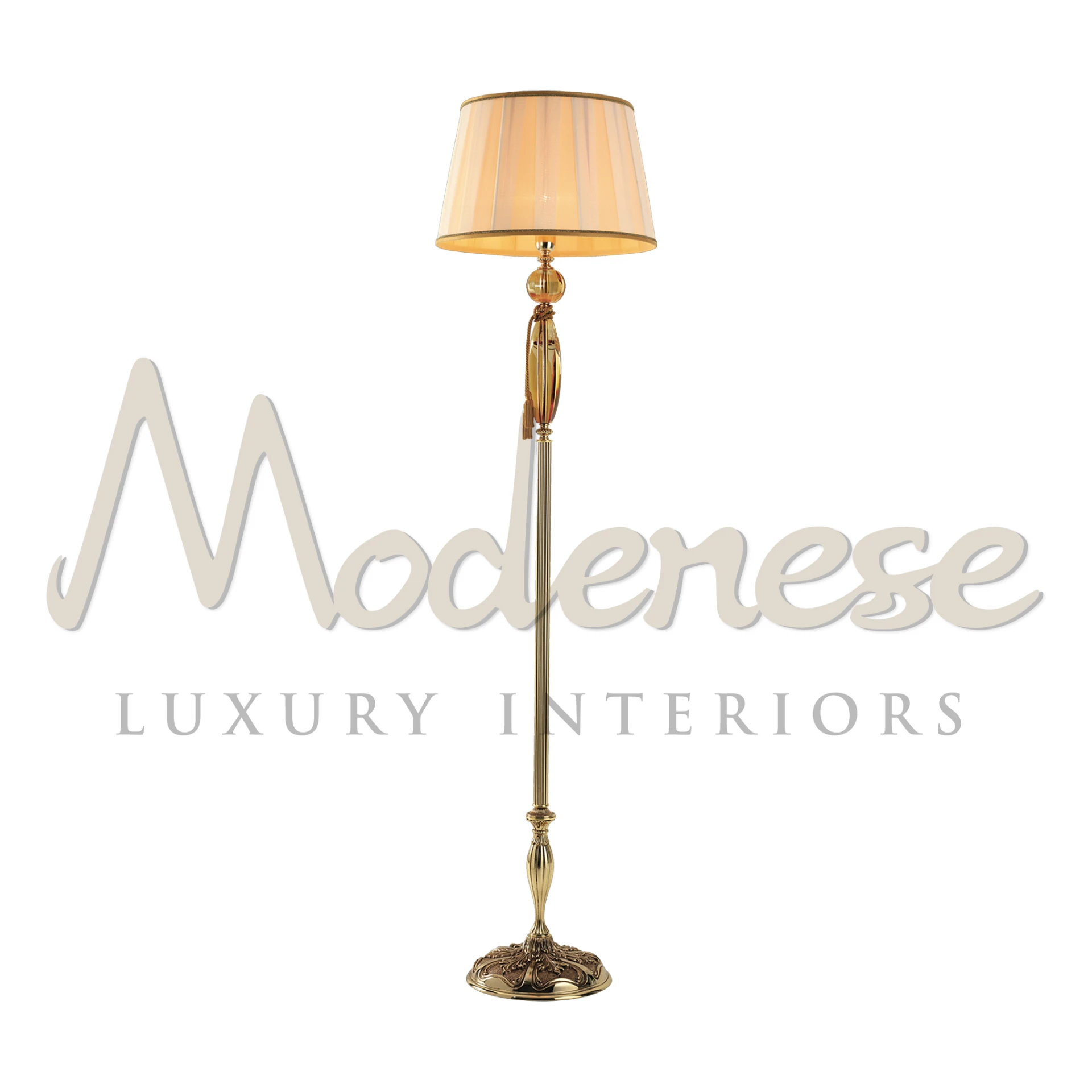 Modenese’s Graceful Torchère with amber glass and french brass gold stand.