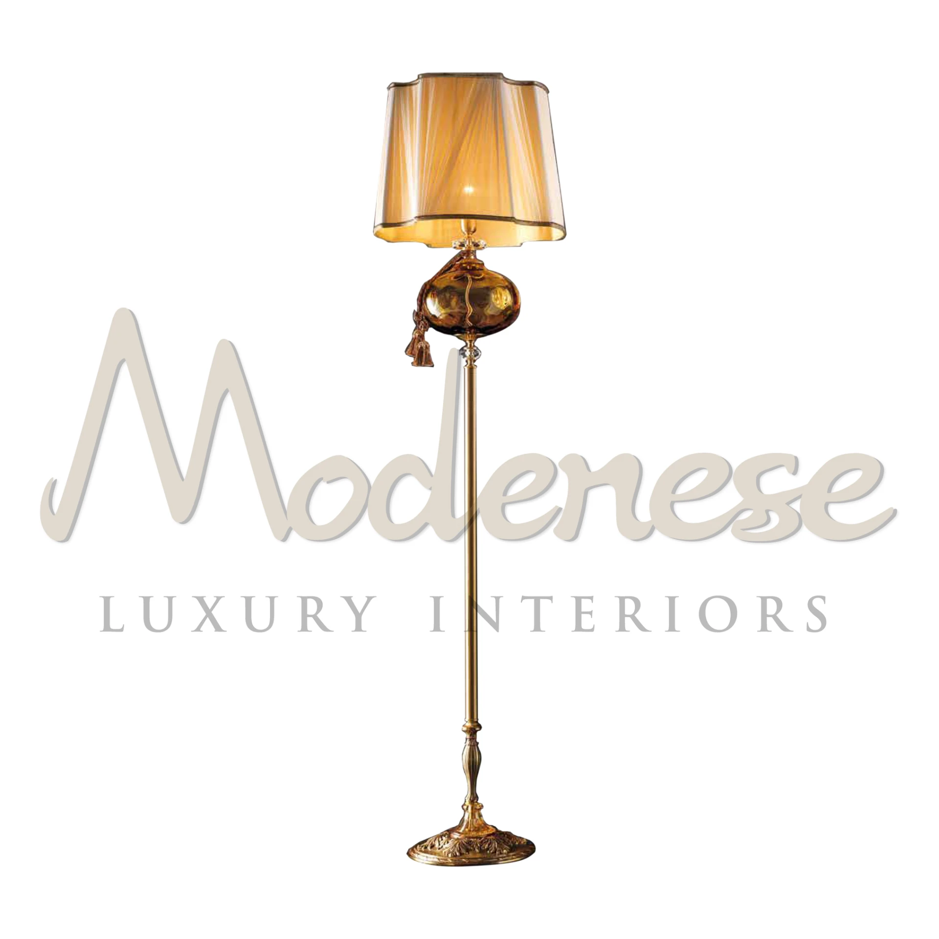 Fancy Amber Crystal Floor Lamp featuring a crystal sphere and a warm amber shade
