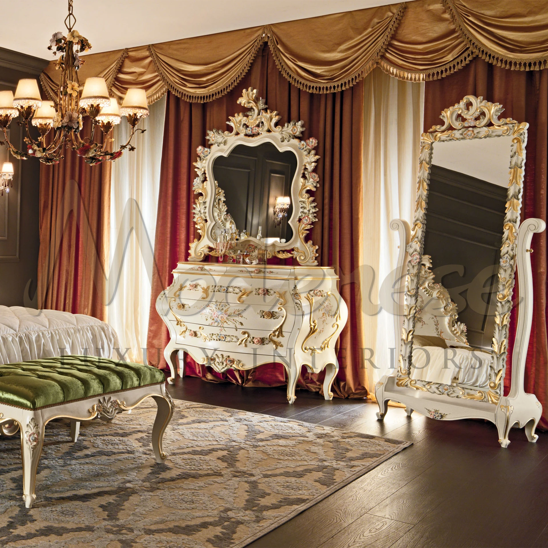 Luxurious Ivory and Gold Leaf swivel Mirror fopr baroque classical bedrooms