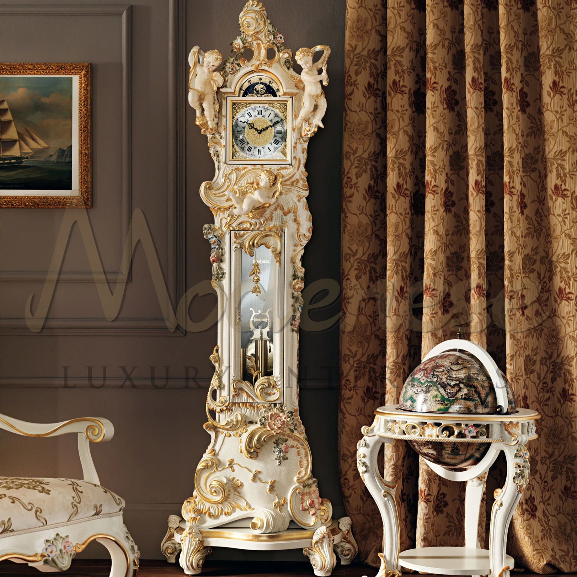Luxury handmade carved Grandfather Clock in classic baroque style
