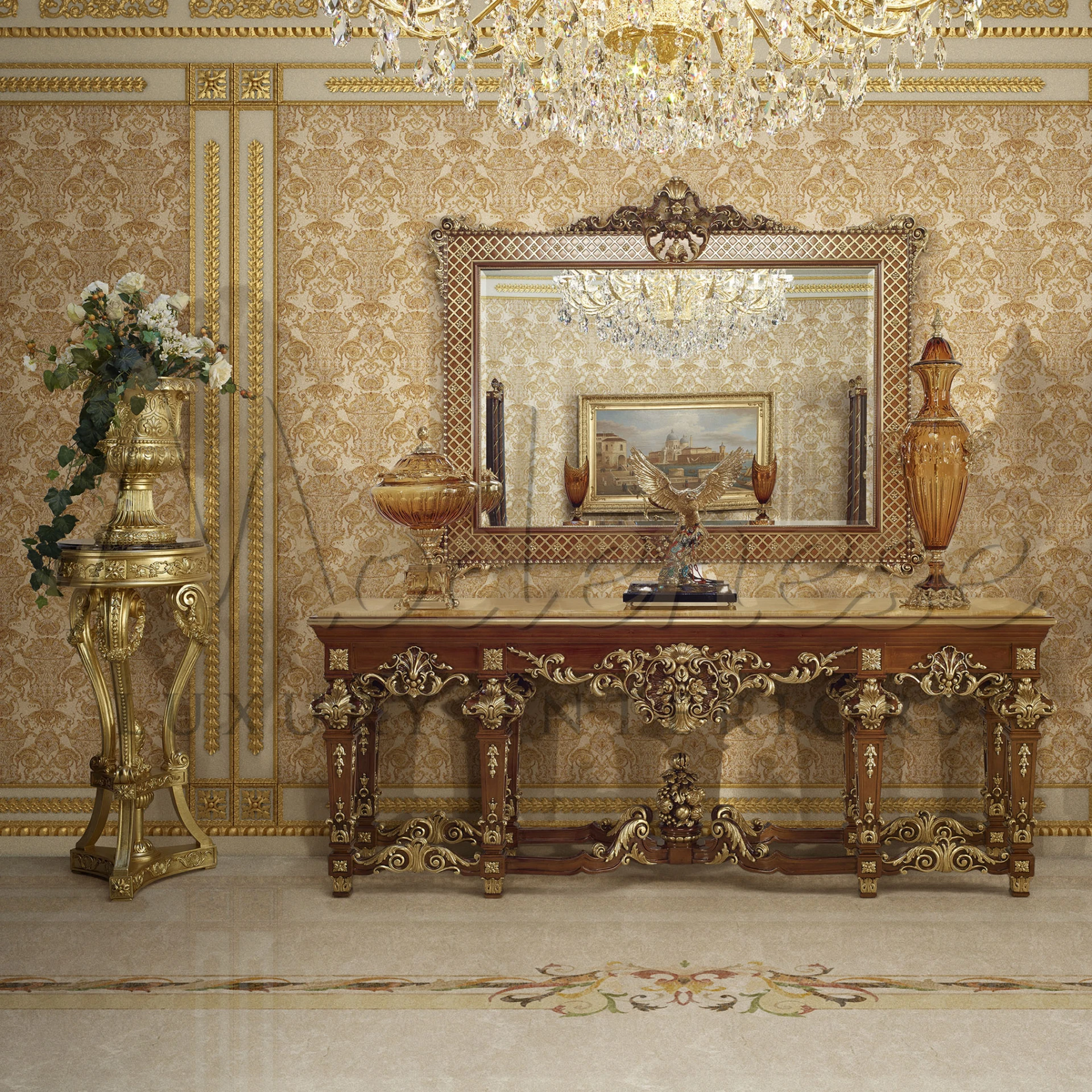 Marble top Classical Vase with bespoke exclusive design by Modenese Furniture
