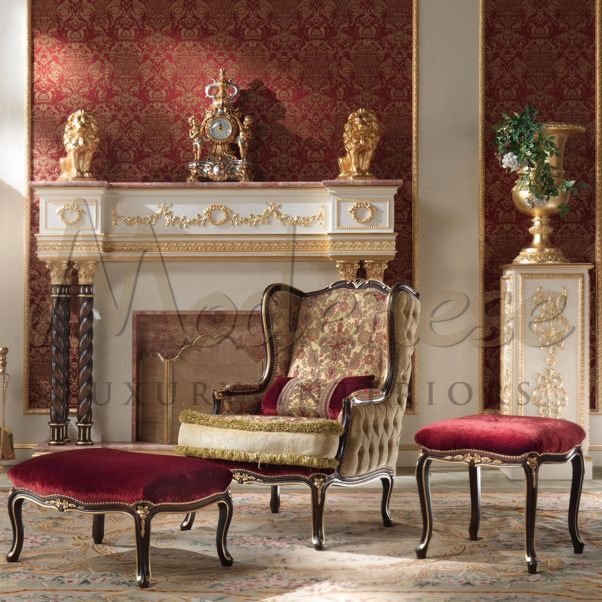 Handmade carved Golden Vase with marble top, embodying traditional elegance
