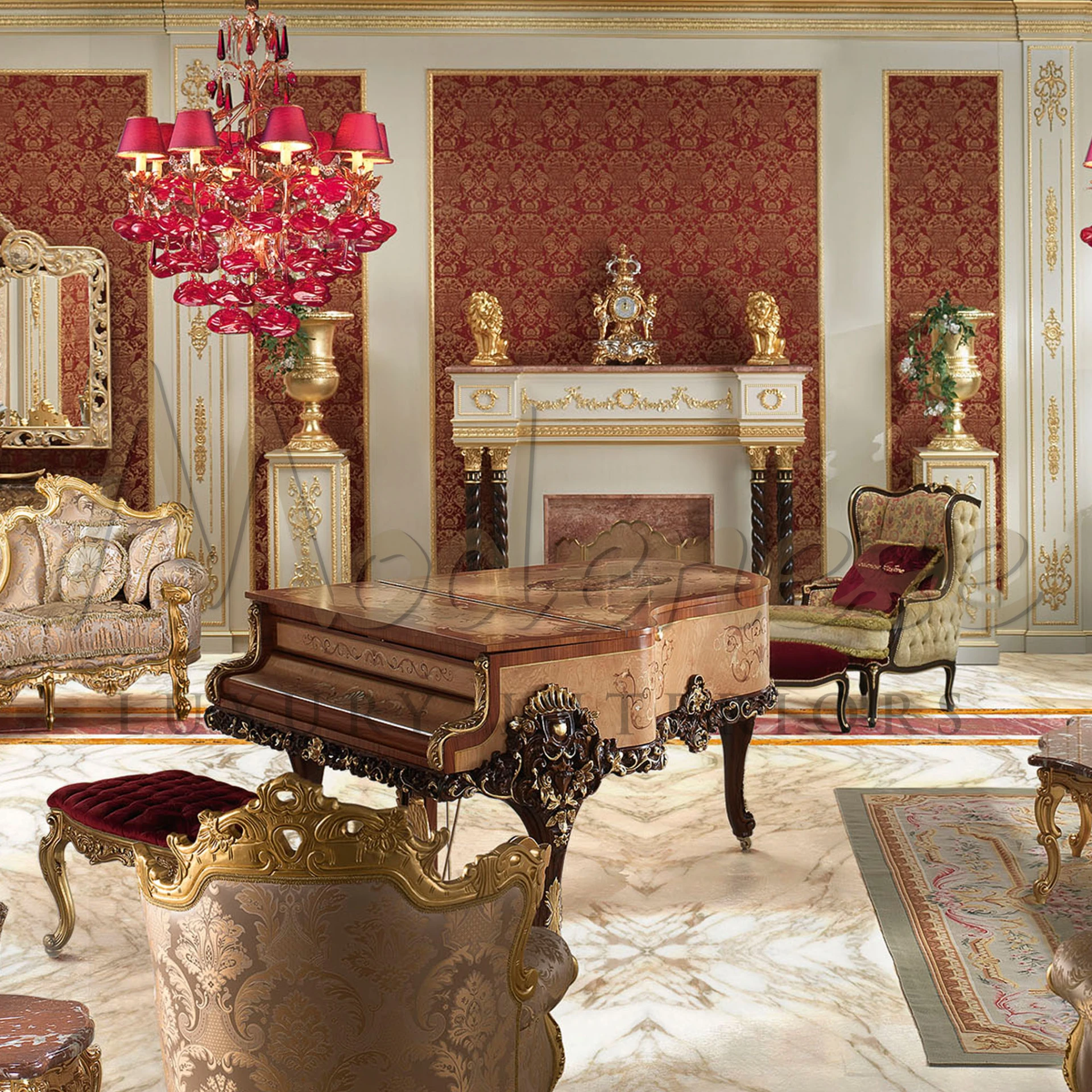 Bespoke exclusive design vase in golden finish, showcasing baroque craftsmanship