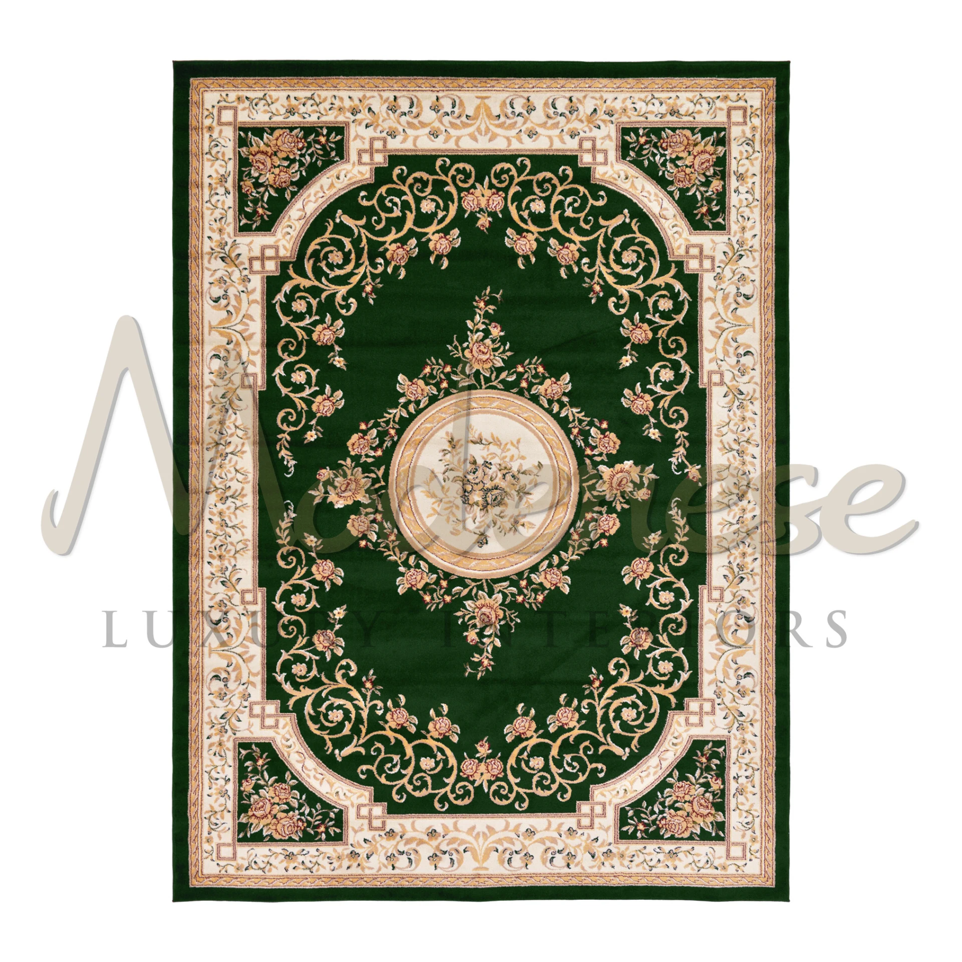 Handcrafted Green Silk Rug made in italy by Modenese