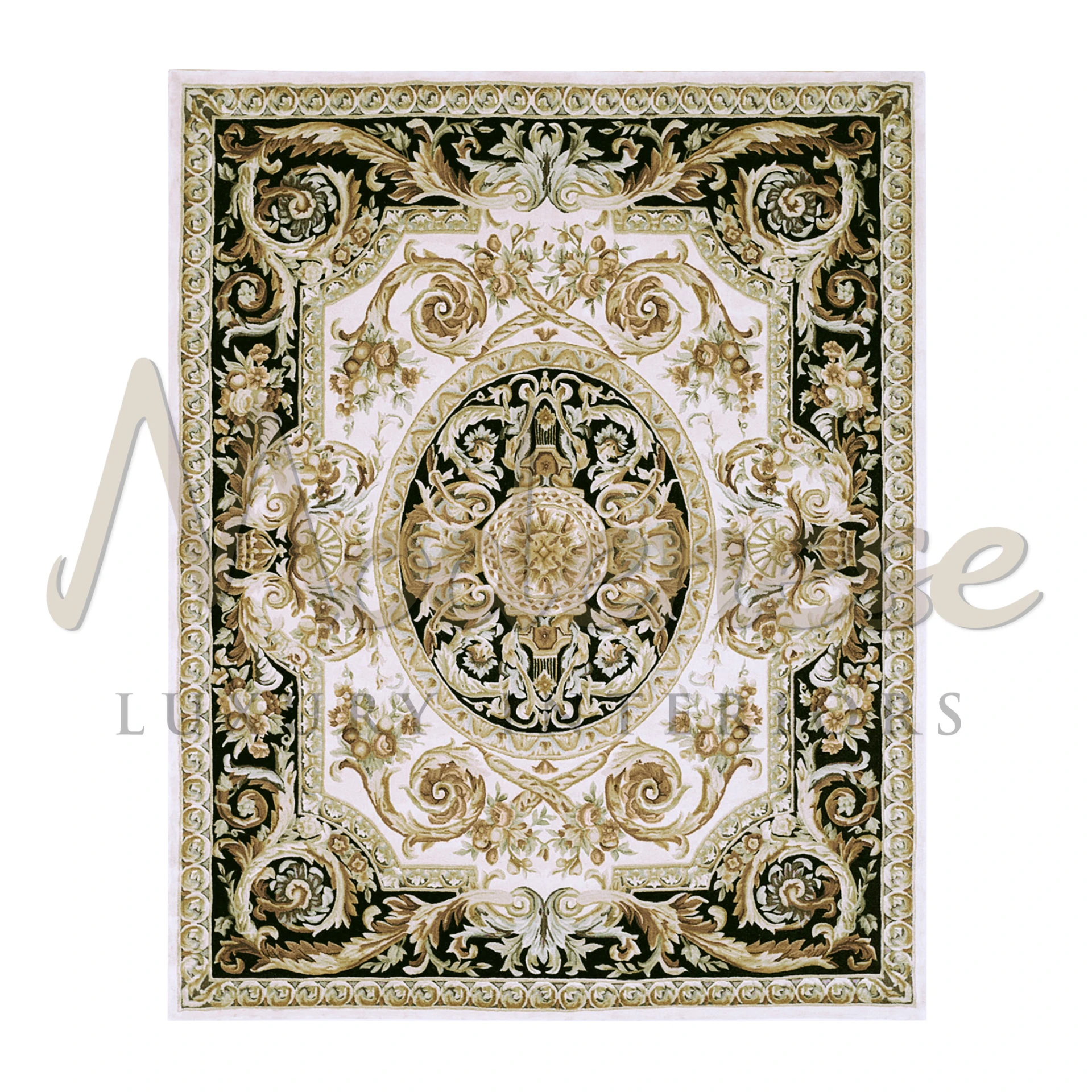 Shiny Pure Handcreated Cream-black Rug