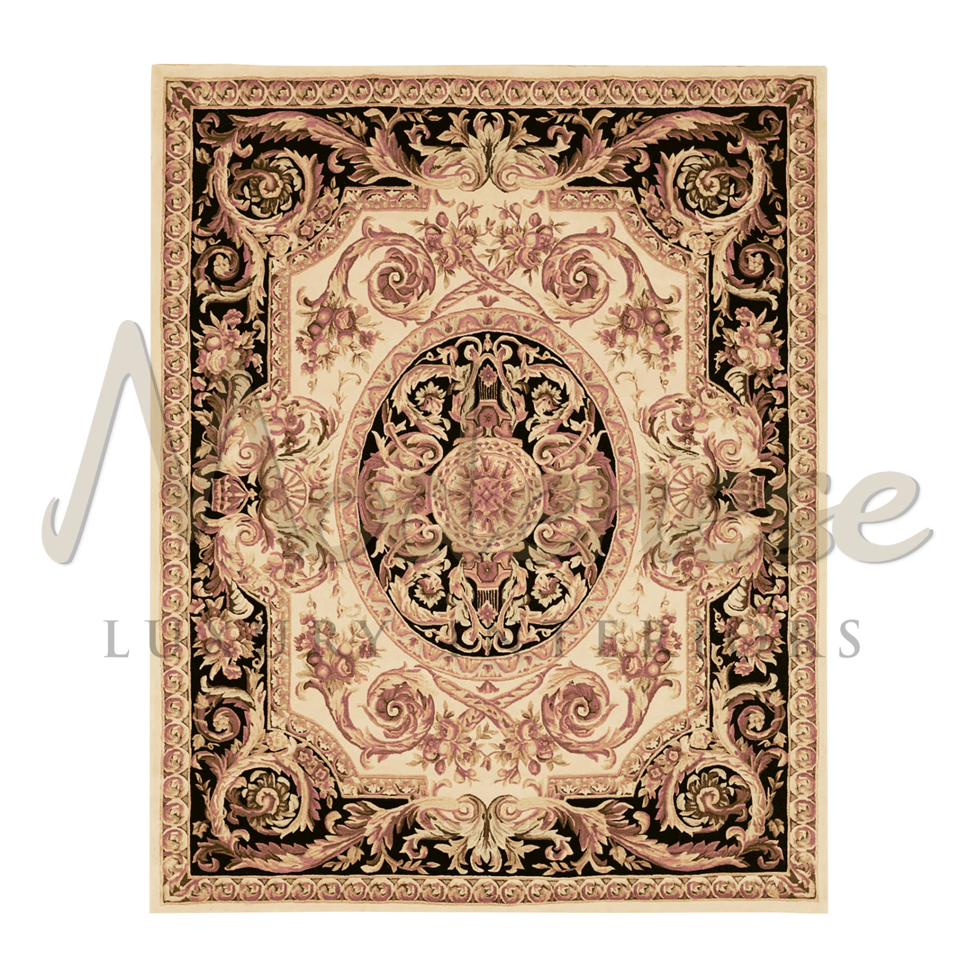 Shiny Pure Handcreated Pink-black Rug from Italy
