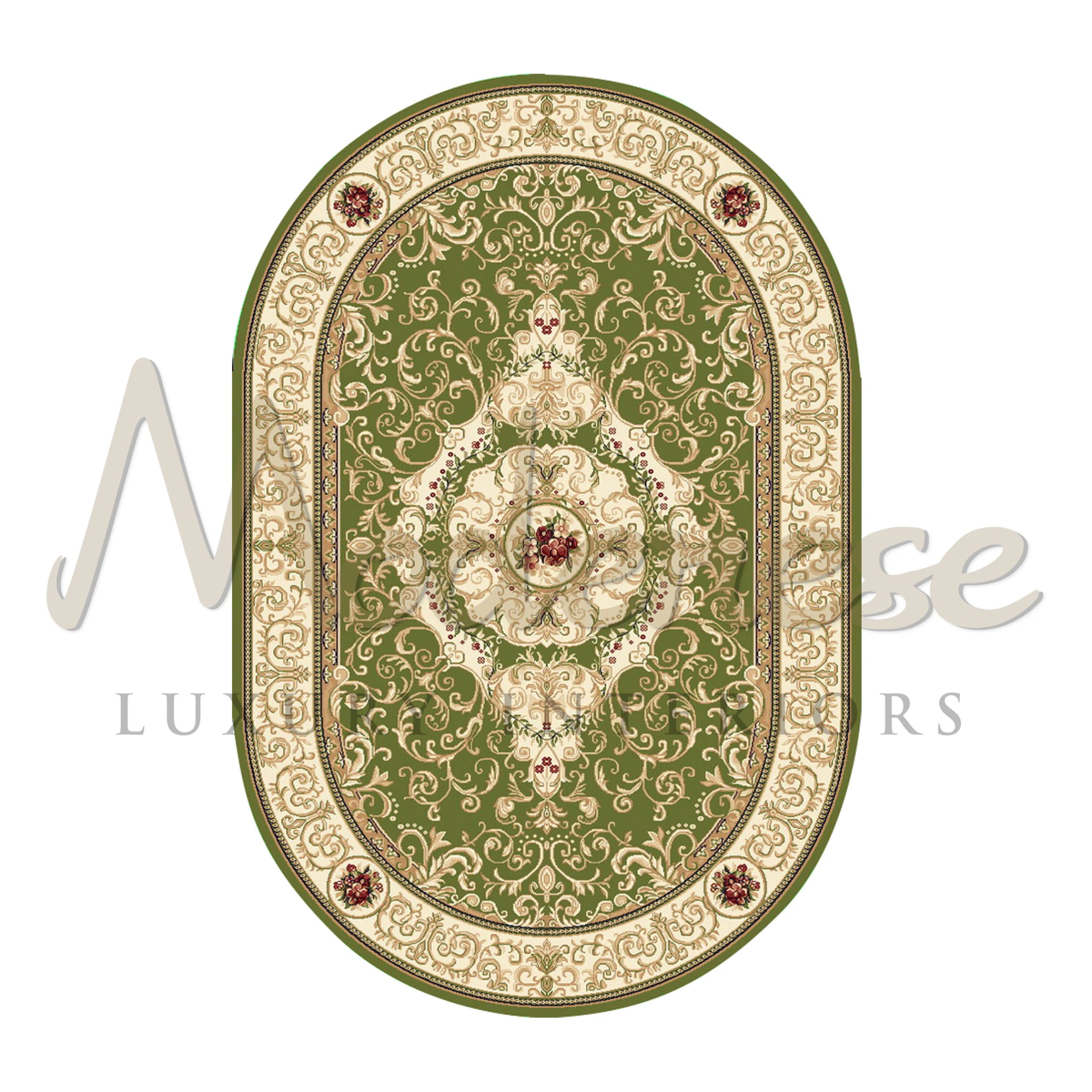 Green Royal oval Heritage Rug handtufted in vegetal silk