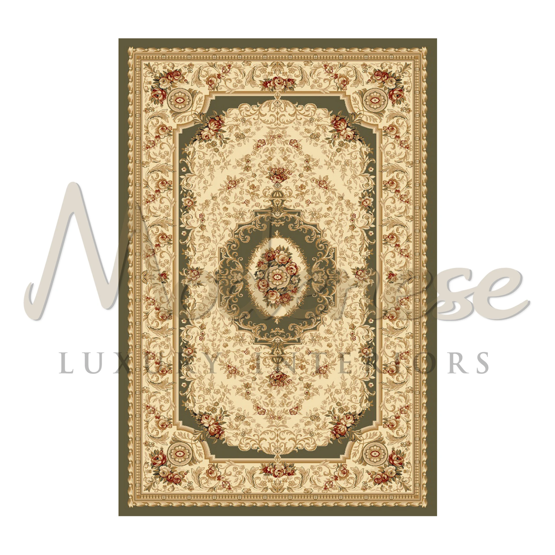 Green Palatial Rug Handtufted in Vegetal silk