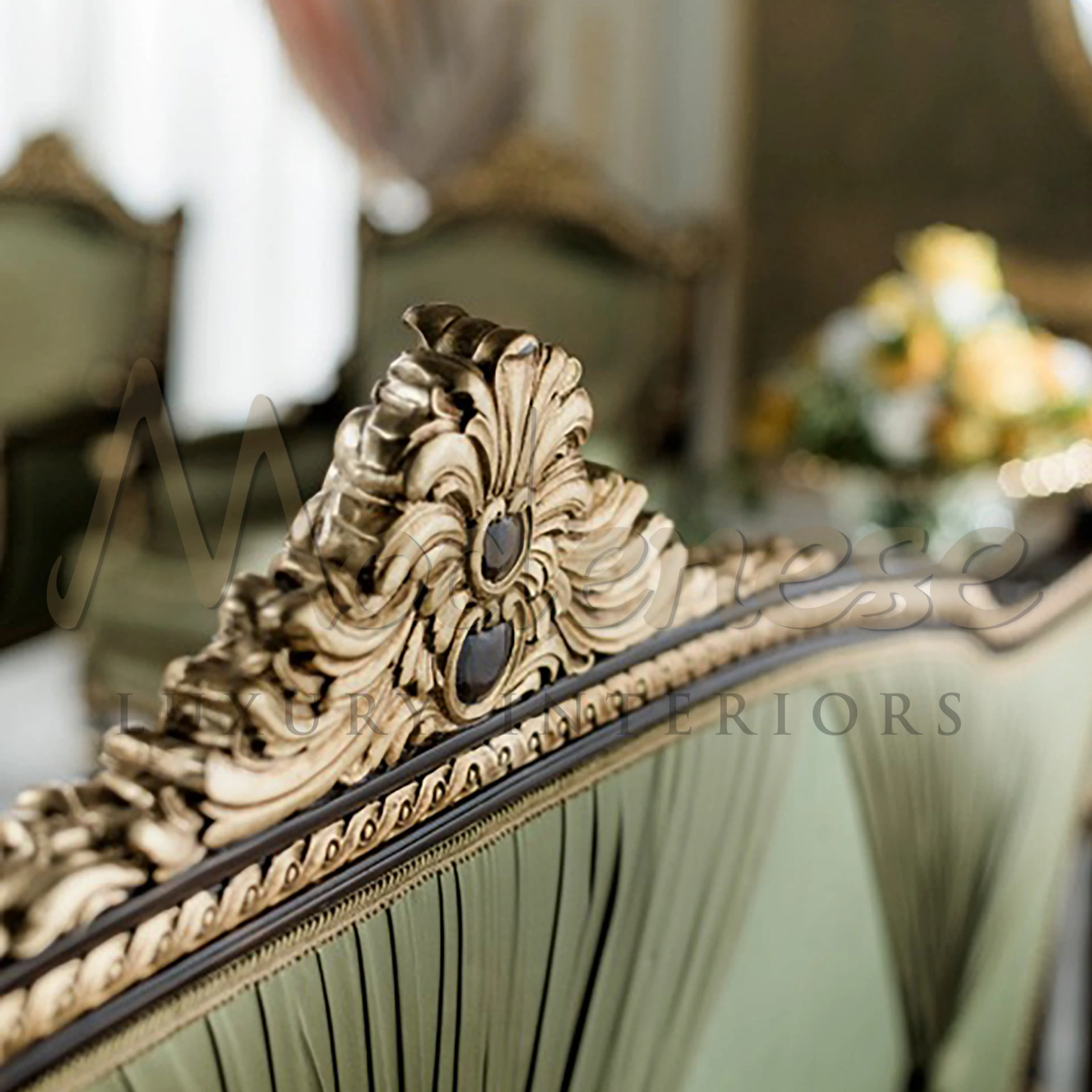 Regal Green Victorian Sofa: Handcrafted Beauty in Damask Fabric