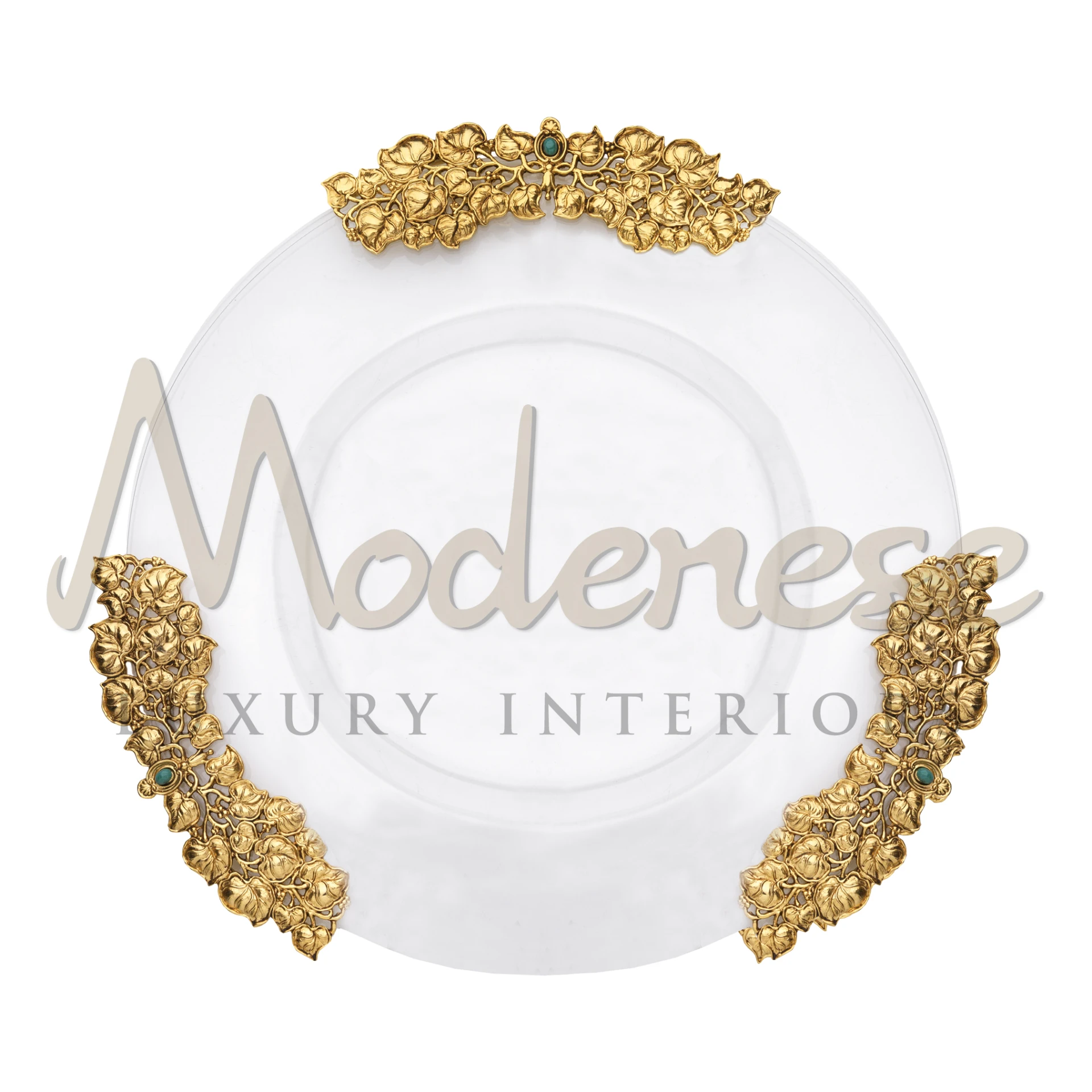 Luxurious decorative charger plate with intricate floral detailing designs. 