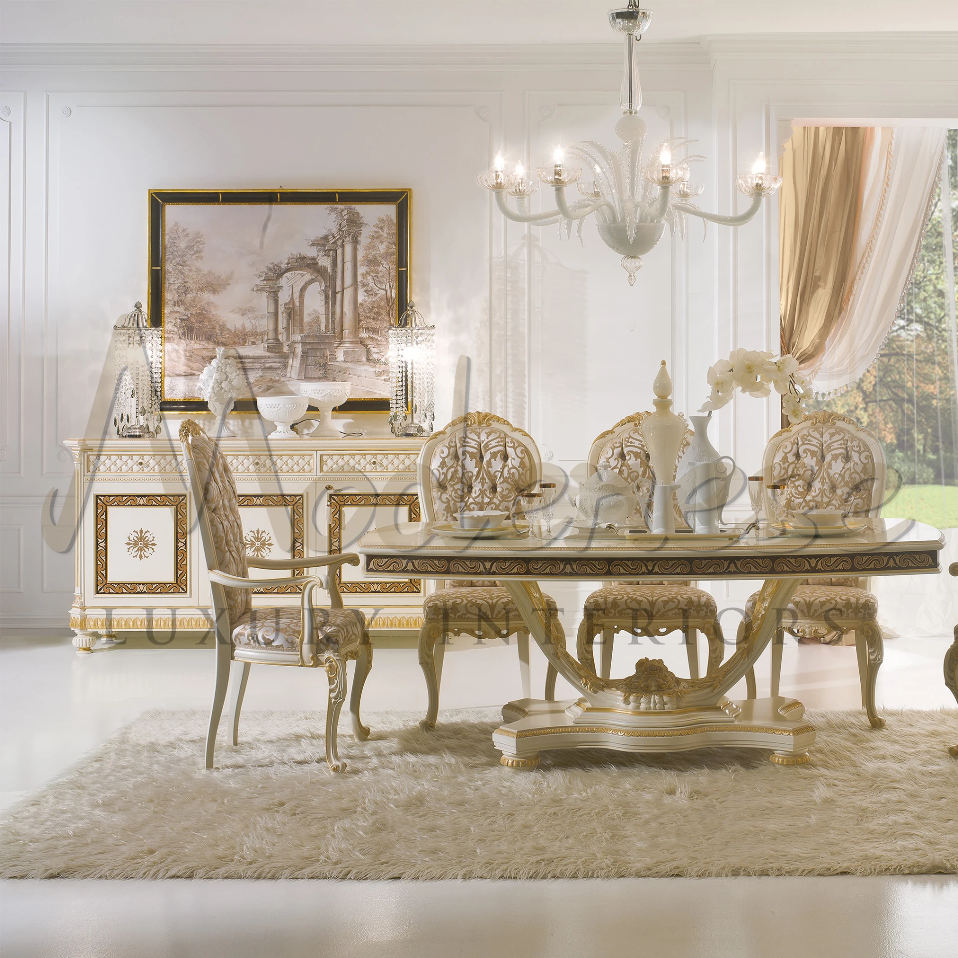 Elegant Interior featuring a classic painting above a decorative sideboard