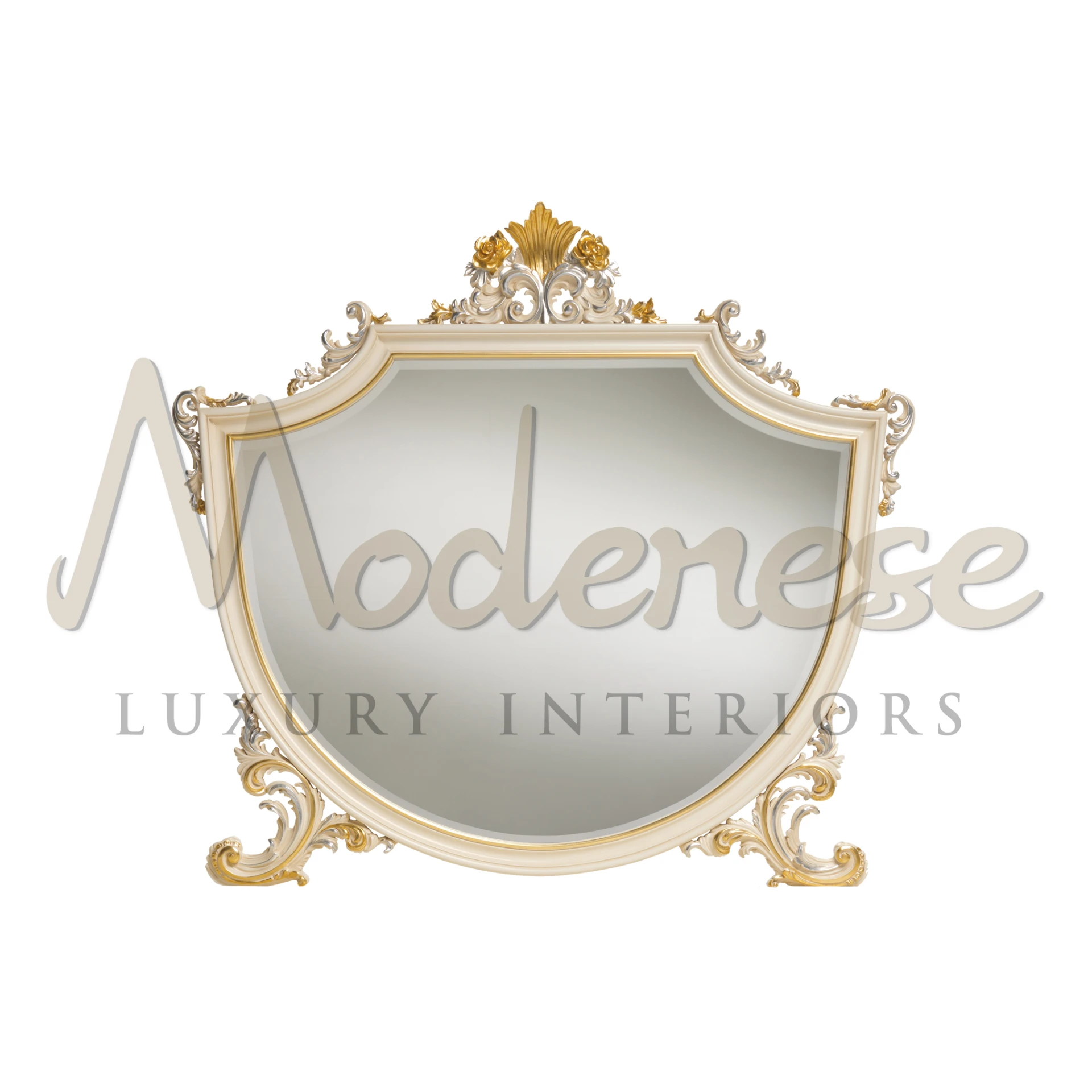 Ivory Figured Mirror with gold and silver leaf, a bespoke luxury enhancing interior design with classic Italian style.