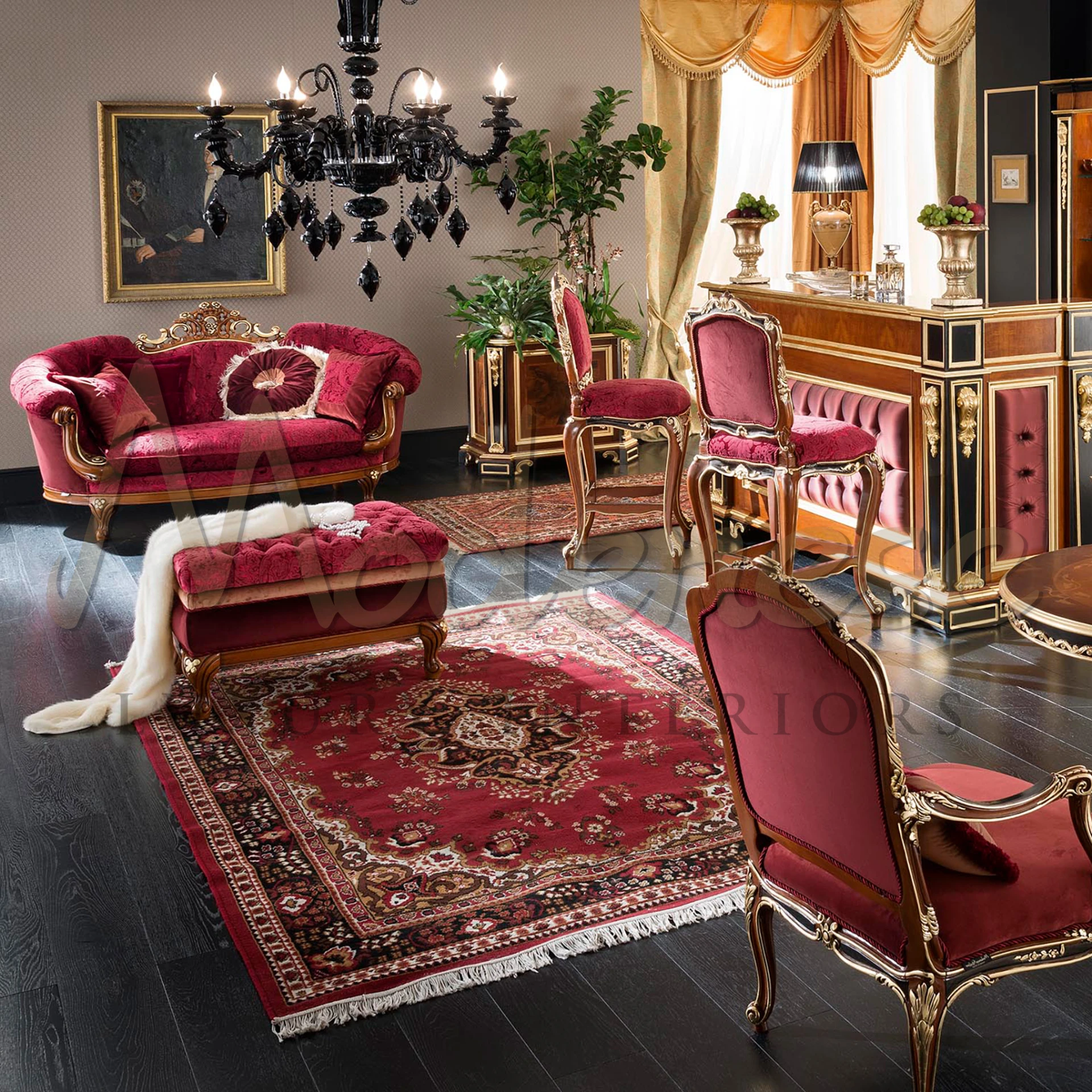 Transform your living space into a sanctuary of elegance with our Classic Red Velvet Love Seat Carved Sofa.