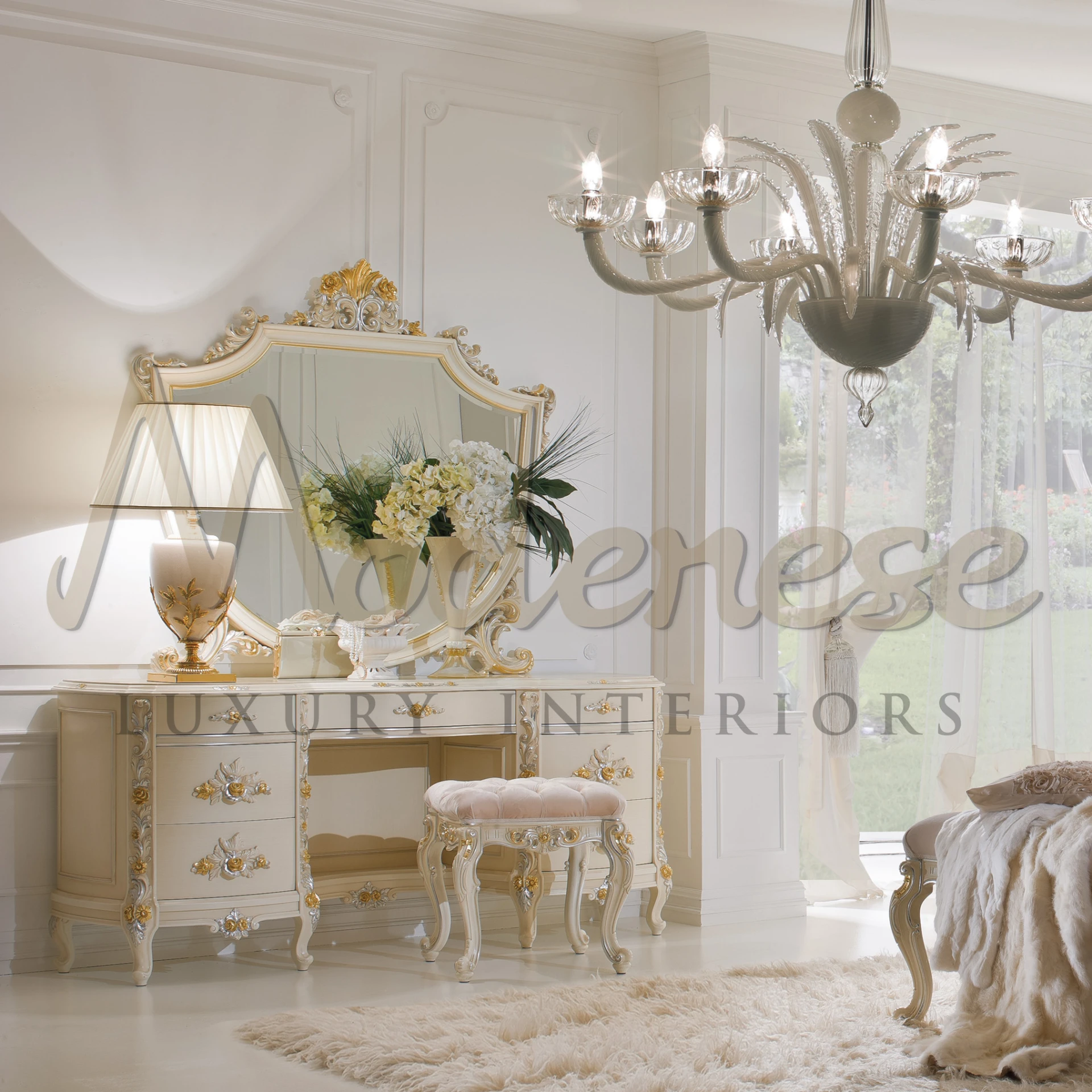 Transform your space with the Ivory Figured Mirror, a piece of luxury and classic style, perfect for bespoke interior settings.