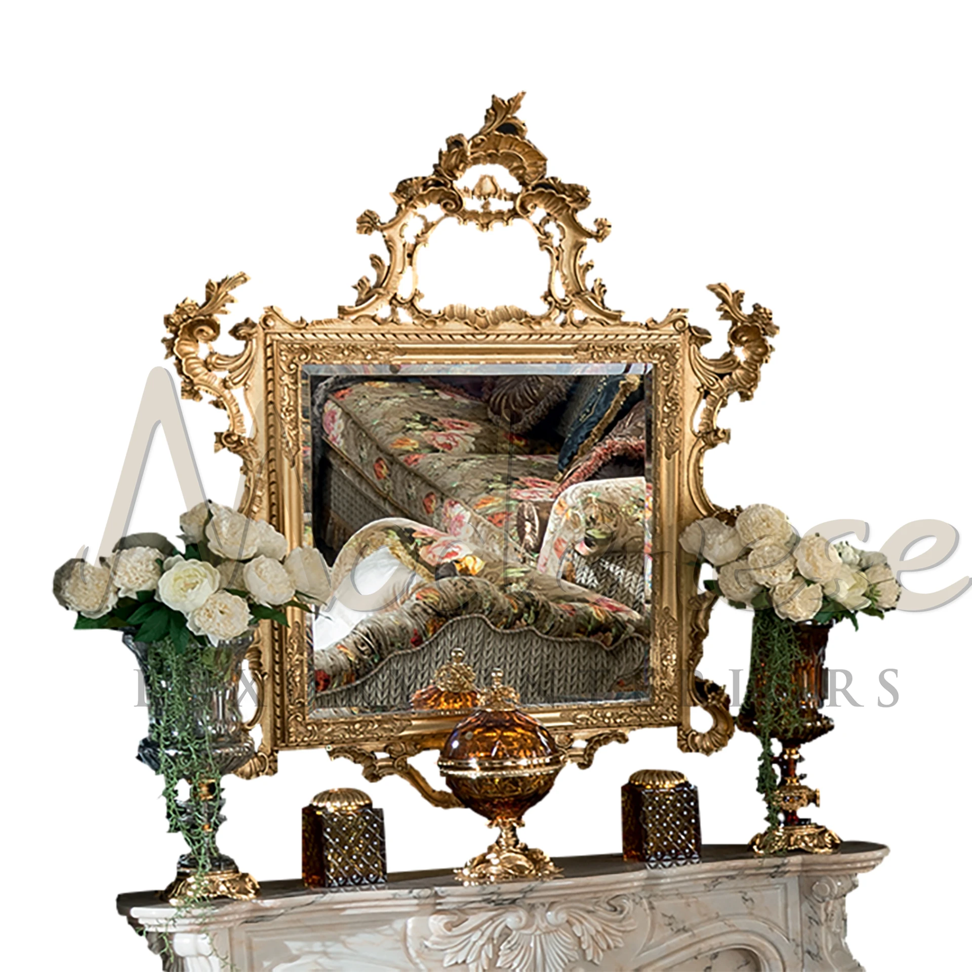Gold Hand Made Mirror, a symbol of luxury, crafted with traditional gold leafing by skilled artisans, perfect for elegant interiors.