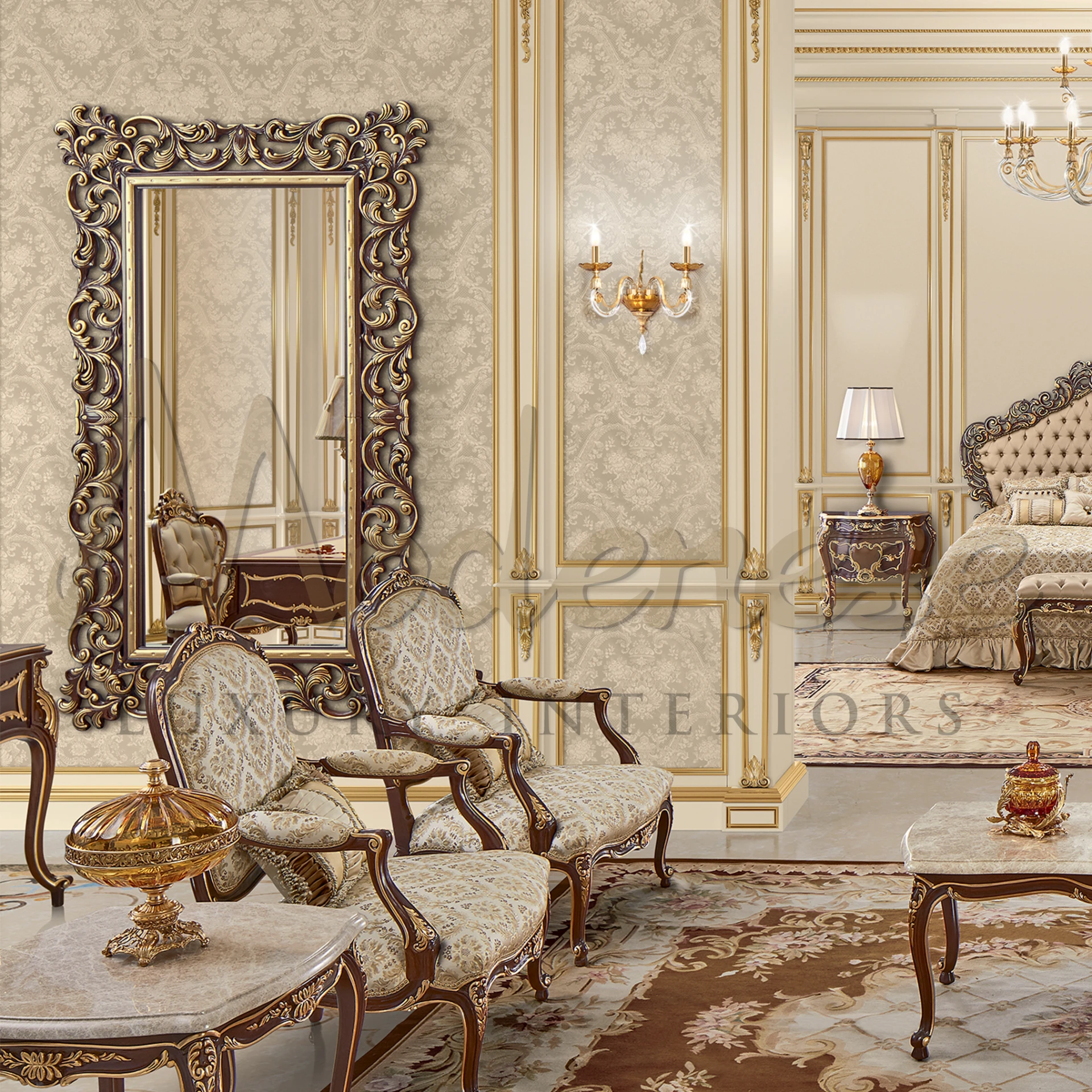 Sophisticated and versatile, this figured wall mirror features intricate designs, ideal for classic home decor.