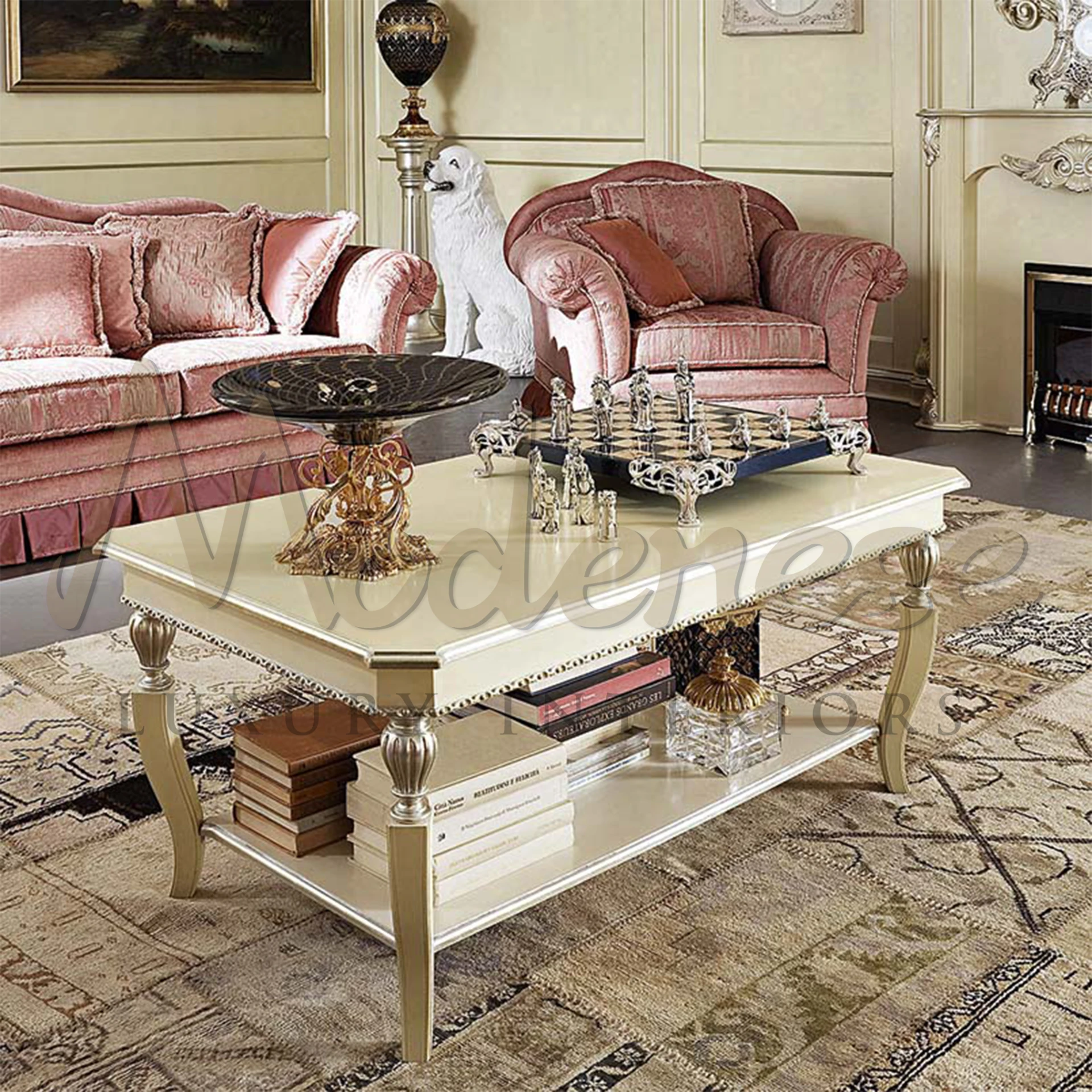 Elegant silver leaf finish on this vase stand, reflecting baroque and classic influences in luxury decor.
