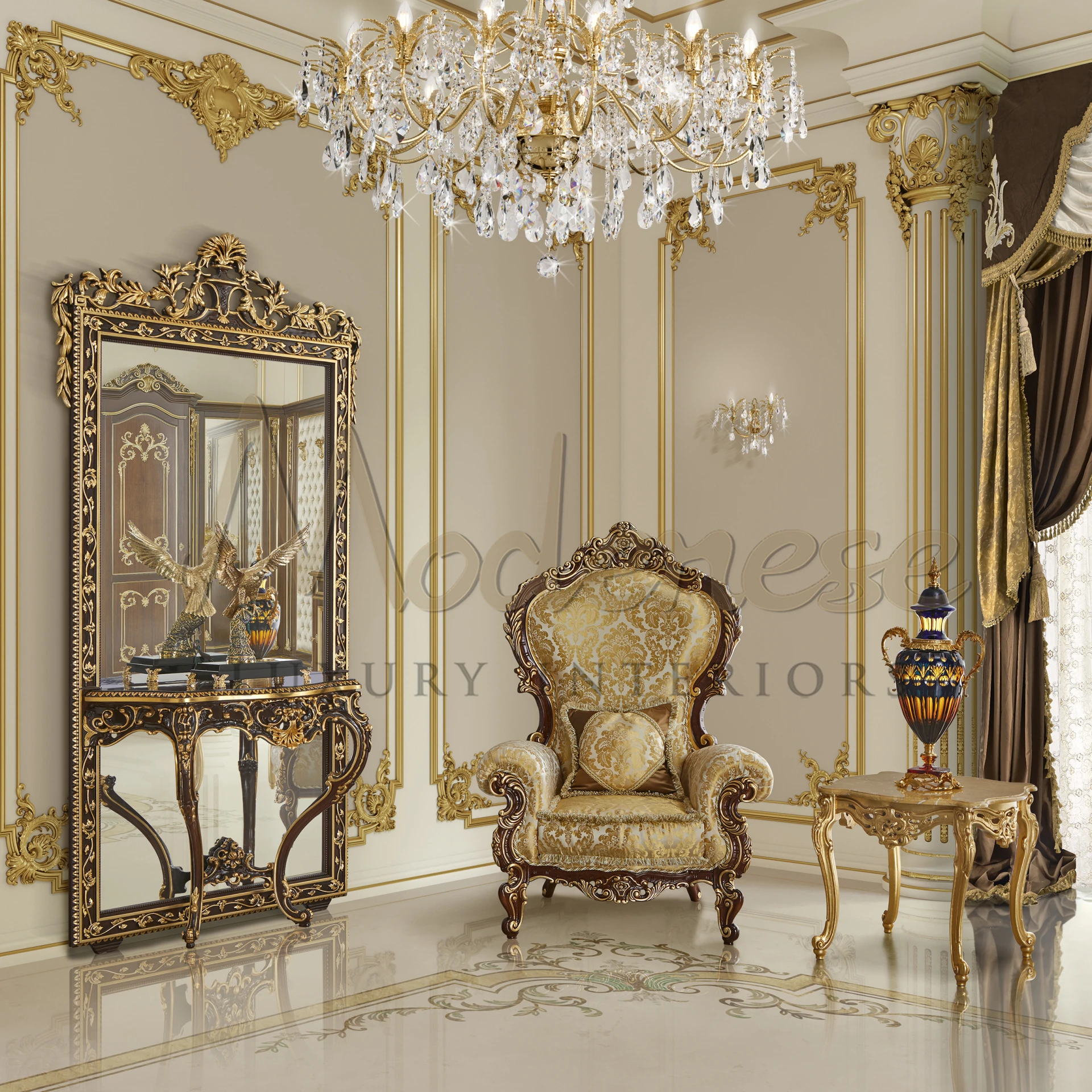 Luxe Pillow: A masterpiece of Modernese Luxury Interiors, blending classical design with contemporary comfort and style.
