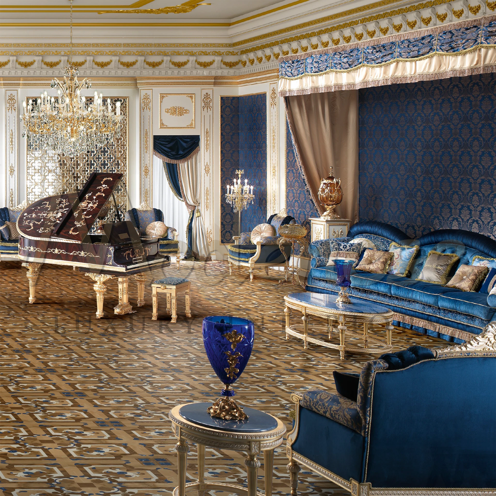 The Royal Blue Pillow: Combining visual appeal with luxurious details like intricate embroidery, creating a dynamic and elegant accent.