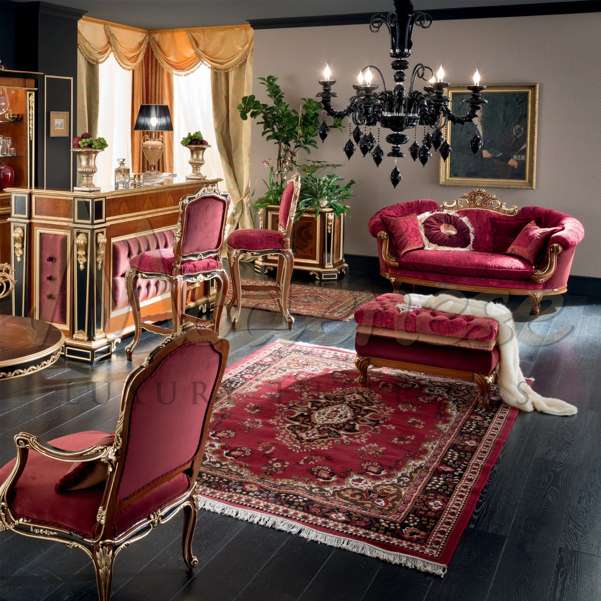 Elevate your room's ambiance with the dramatic flair of the Imperial Round Red Pillow, a symbol of elegance and luxury.