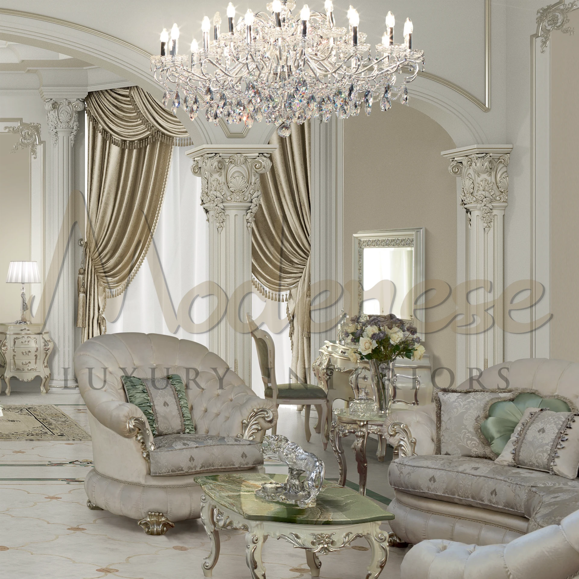 Luxurious bed adorned with the Stunning Designer Pillow, enhancing the space with its sophisticated and chic design.