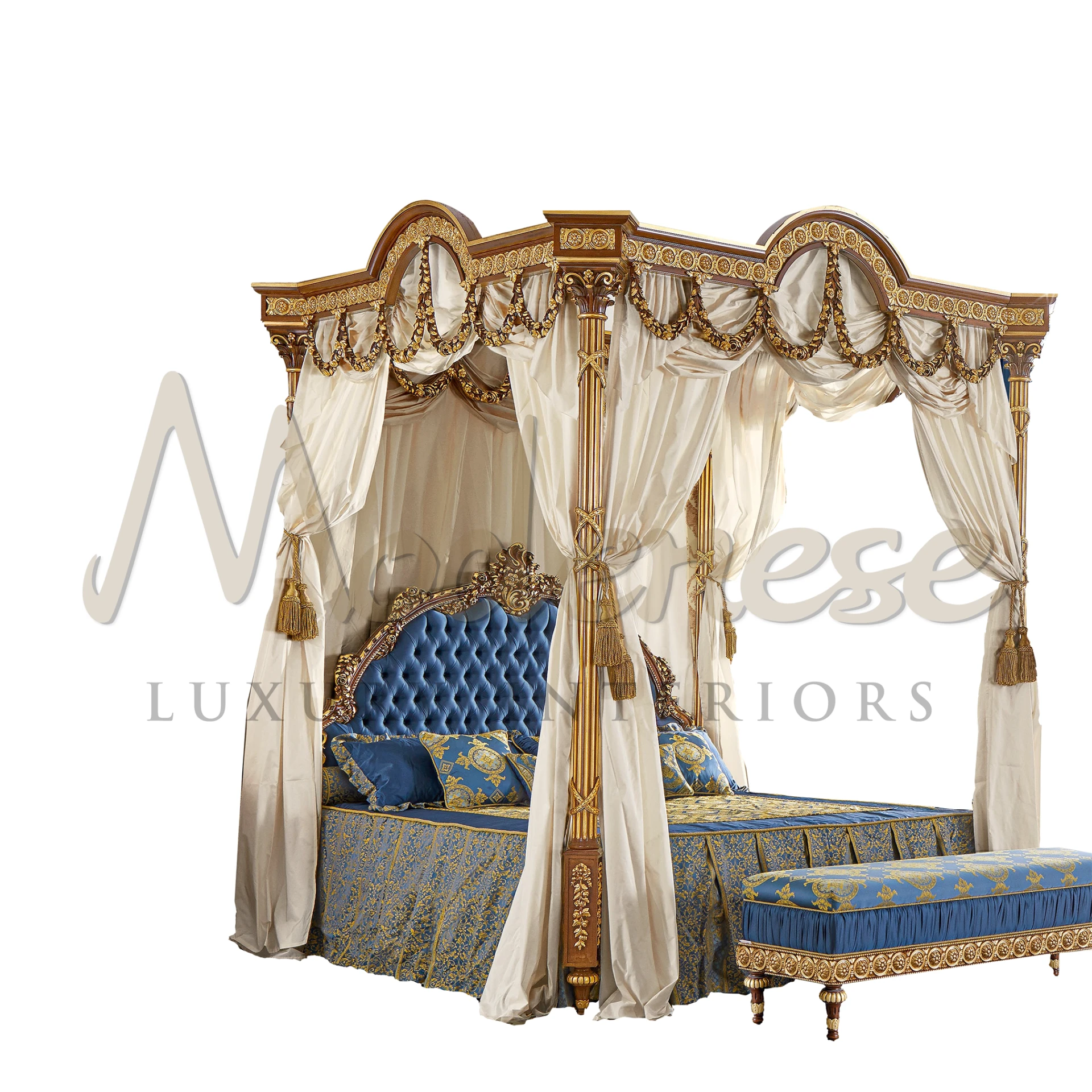 Exquisite Italian Bed Cover by Modenese, featuring premium textiles and craftsmanship, epitomizing luxury in bedding.