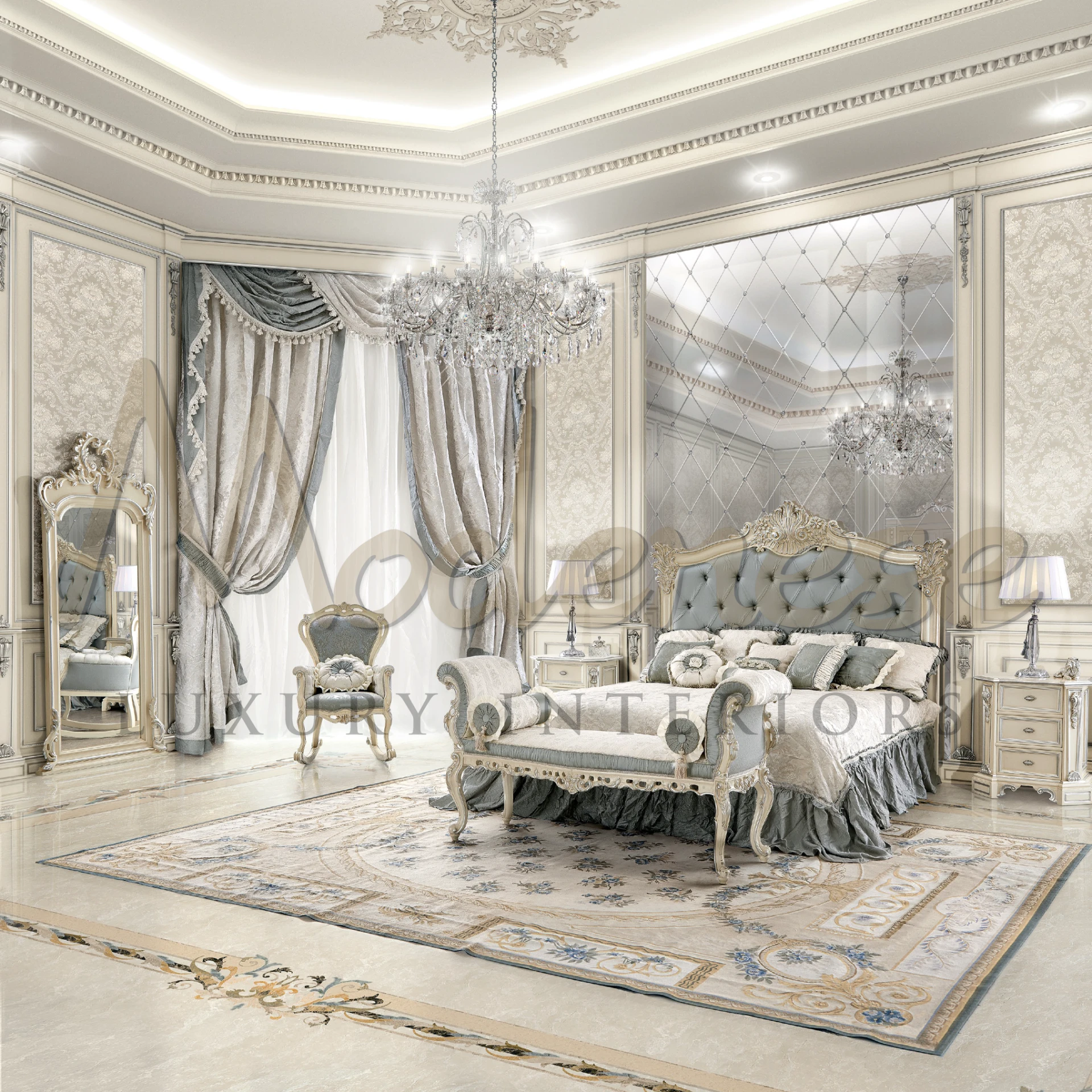 Premium light blue-gray Luxury Bed Cover, blending sophisticated design with superior comfort, ideal for a luxurious sleep experience.