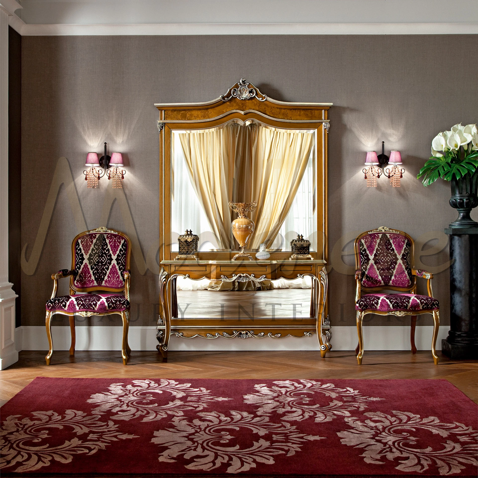 Explore Modenese Neoclassical Console with Silver Leaf Accents