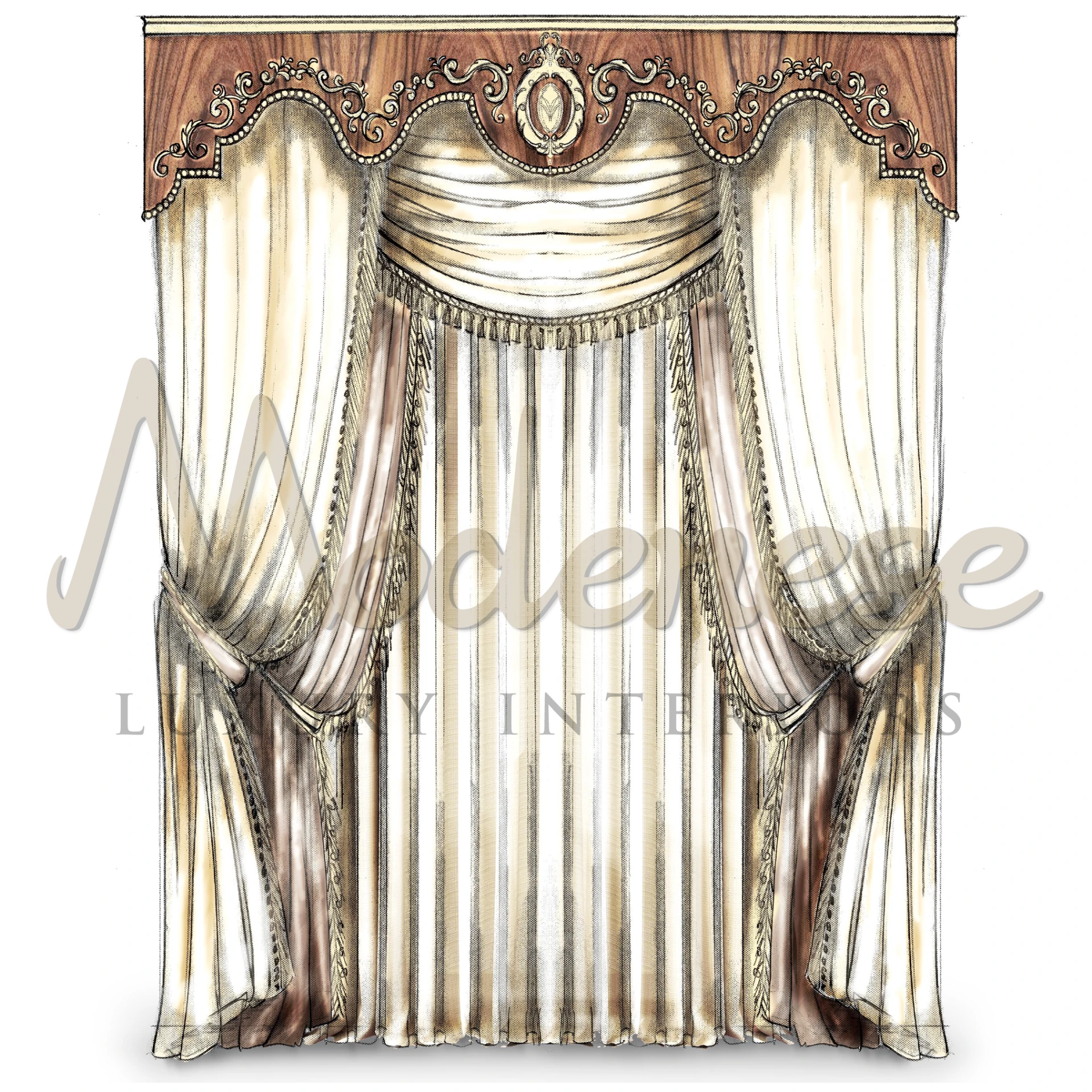 Victorian White Curtains in a grand living room, adding a touch of historical elegance and refinement to the home decor.