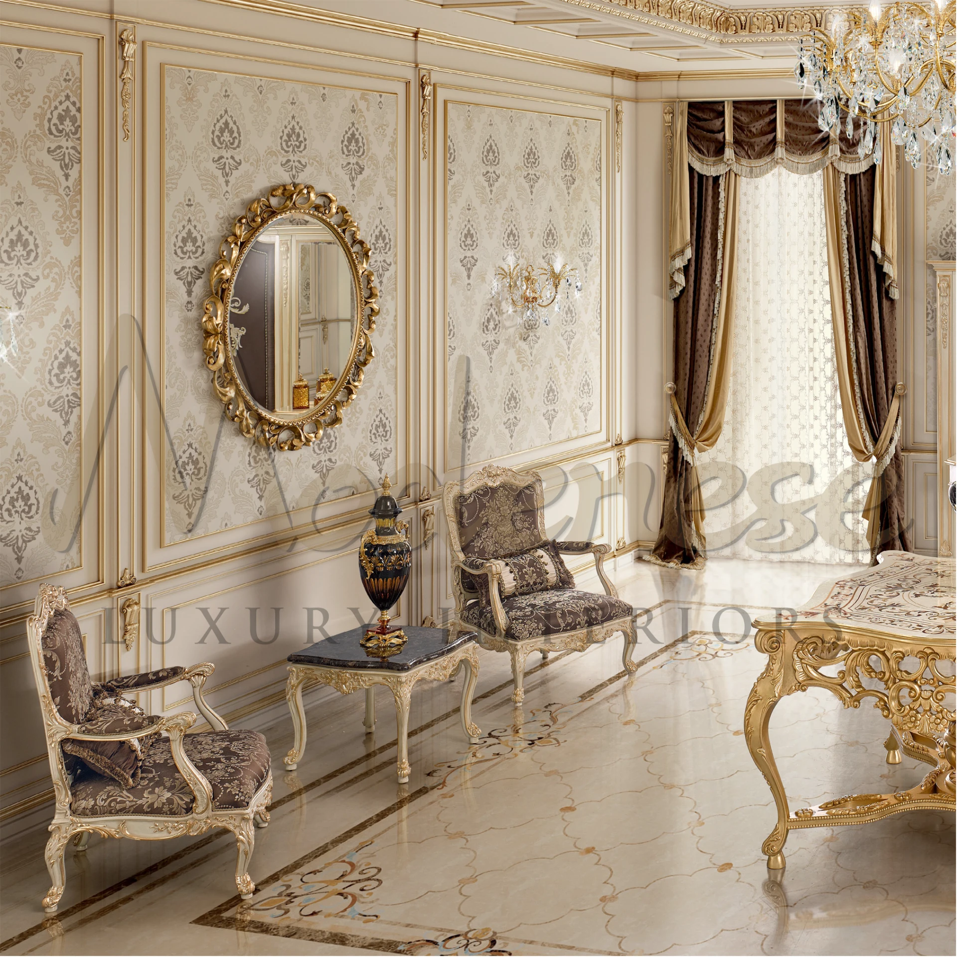 Elegant Classical Brown Curtains adding depth and richness to the room, enhancing the decor with a warm and inviting feel.