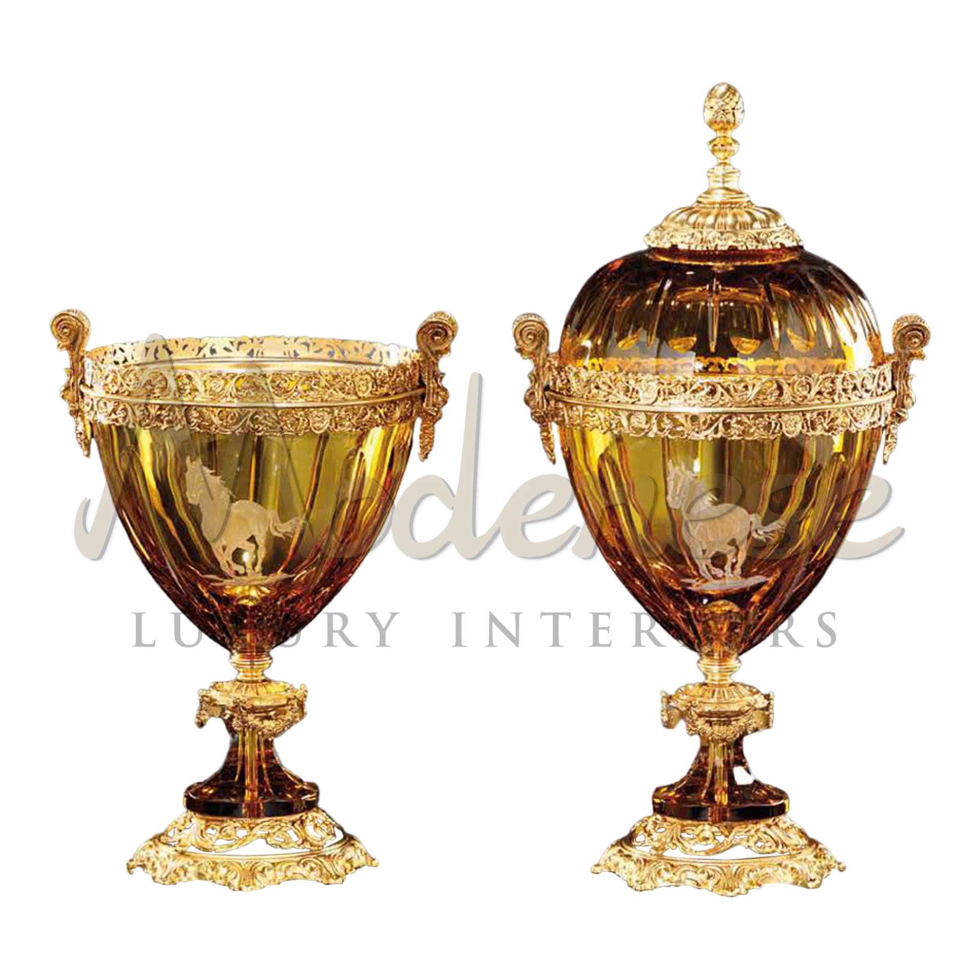 Intricate Rococo-style crystal vase with delicate etchings, perfect for sophisticated luxury and classic interior design aesthetics.






