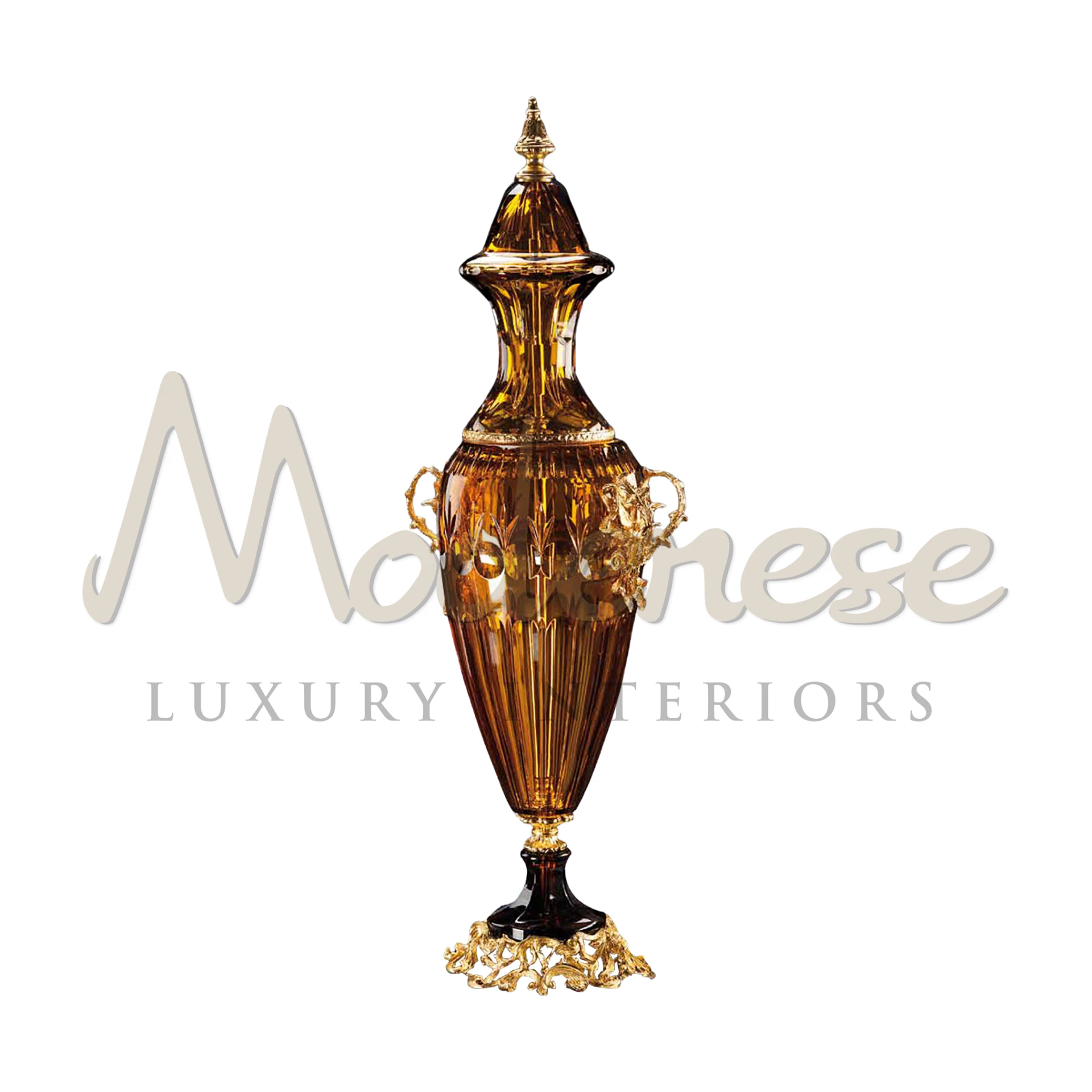 Elegant Imperial style crystal vase, featuring Rococo hand-cut designs and etchings, ideal for adding timeless beauty to luxury interiors.





