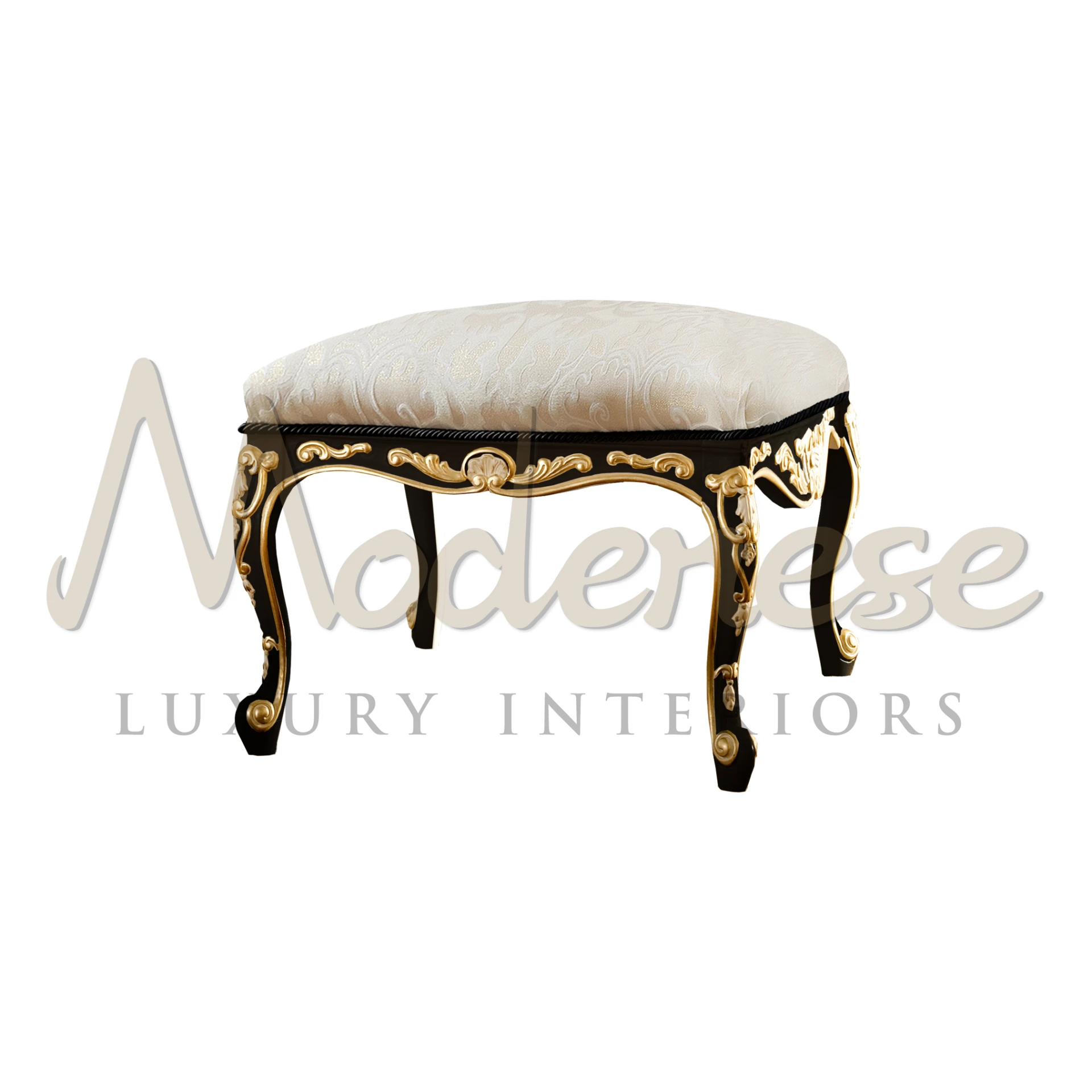 Black lacquered wood classic footstool with cushioned top