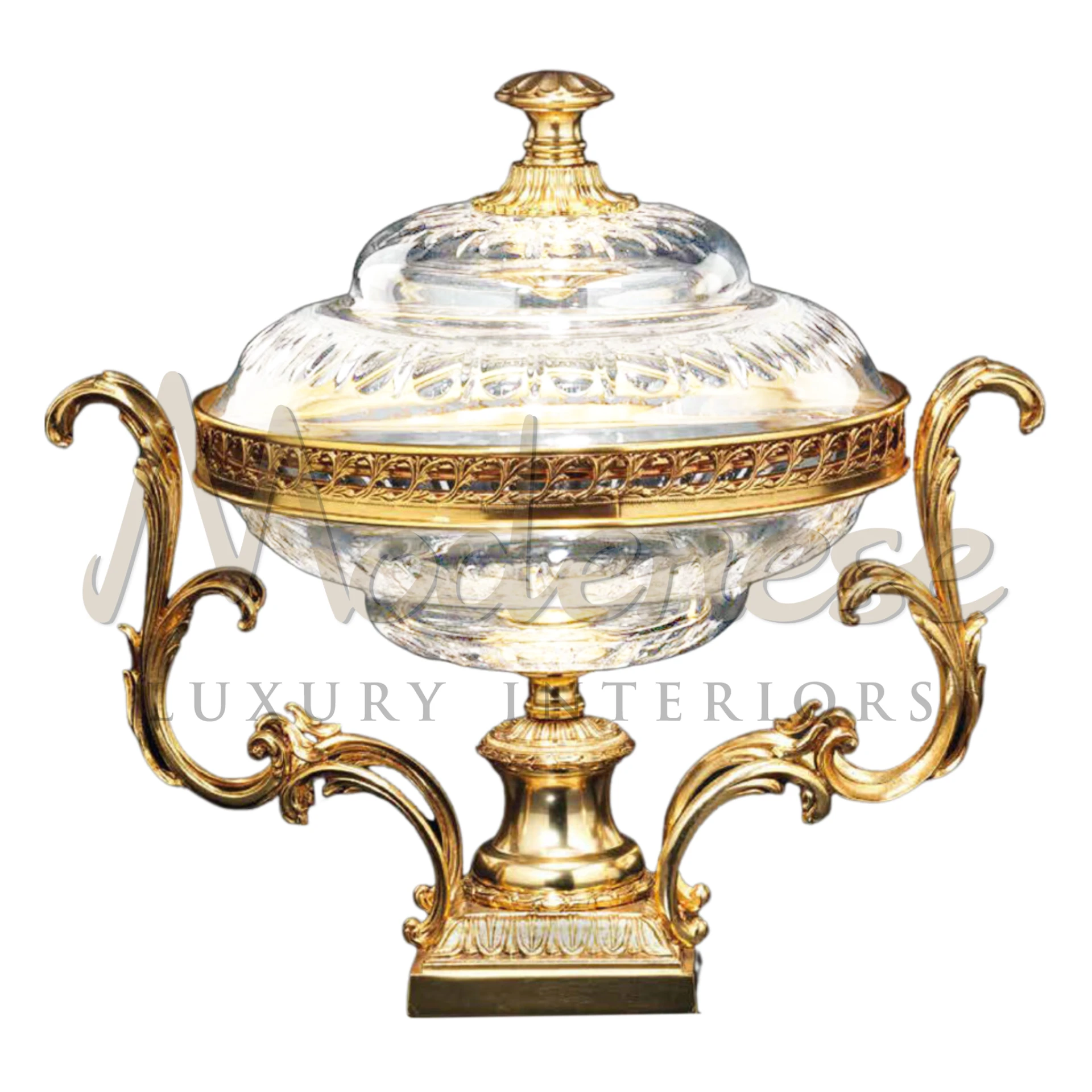 Classical Two Handled Crystal Bowl by Modenese, showcasing high-quality crystal and intricate detailing for sophisticated elegance.