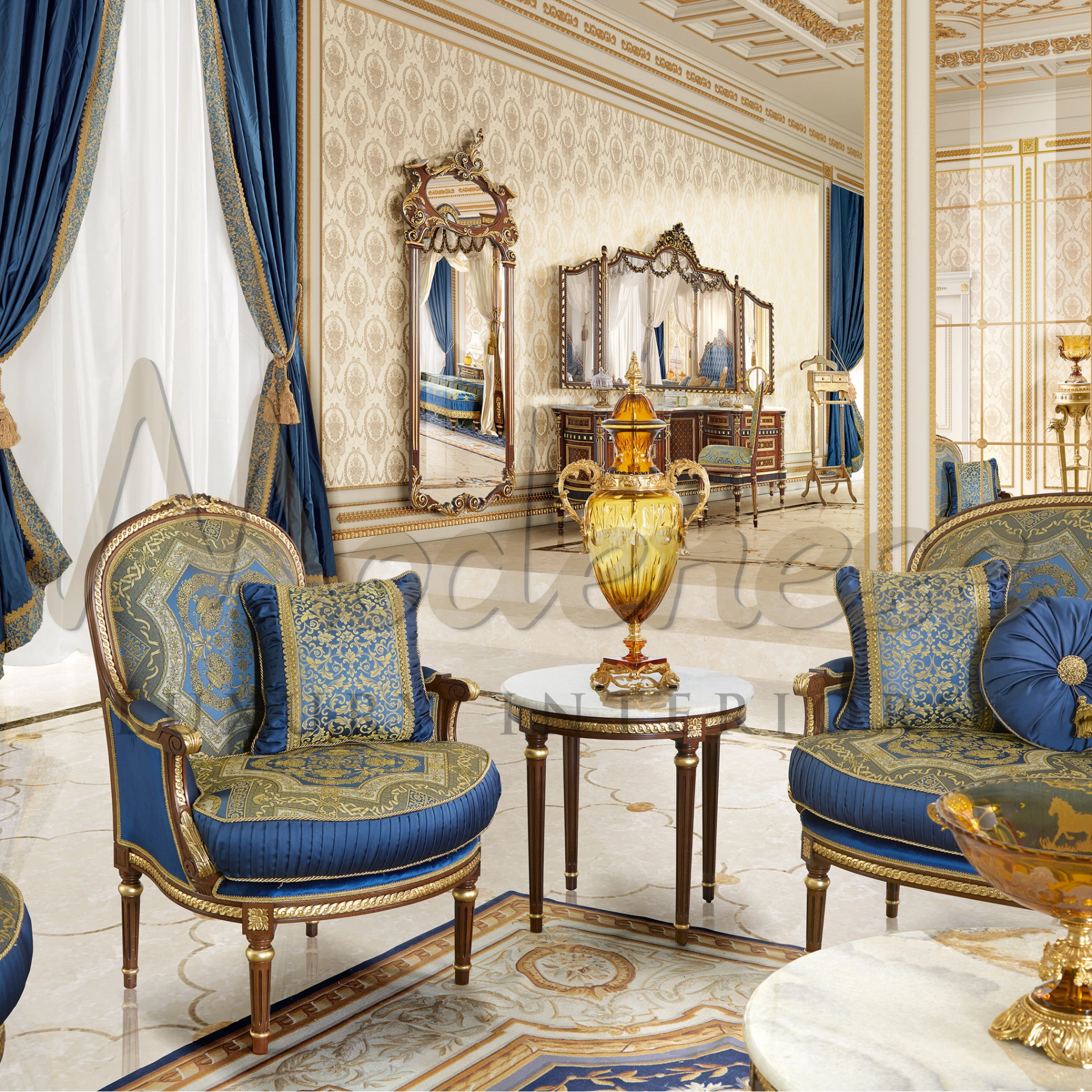 Royal Blue Classic Armchair Modenese Luxury Furniture