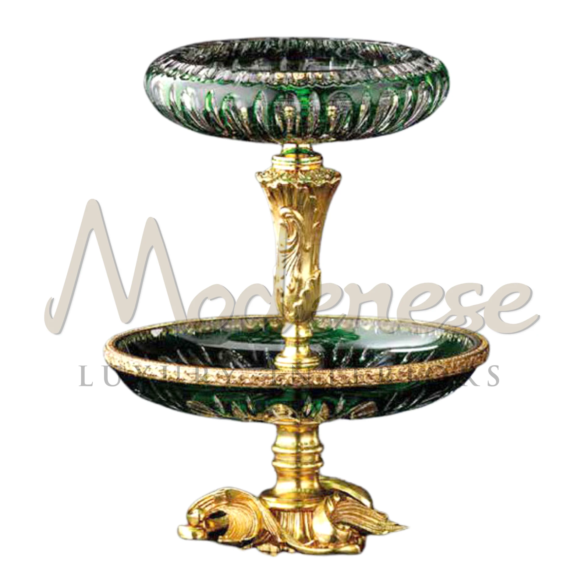 Stunning Exquisite Double Deck Green Glass Bowl, adding sophistication and beauty to interiors, perfect for luxury design.






