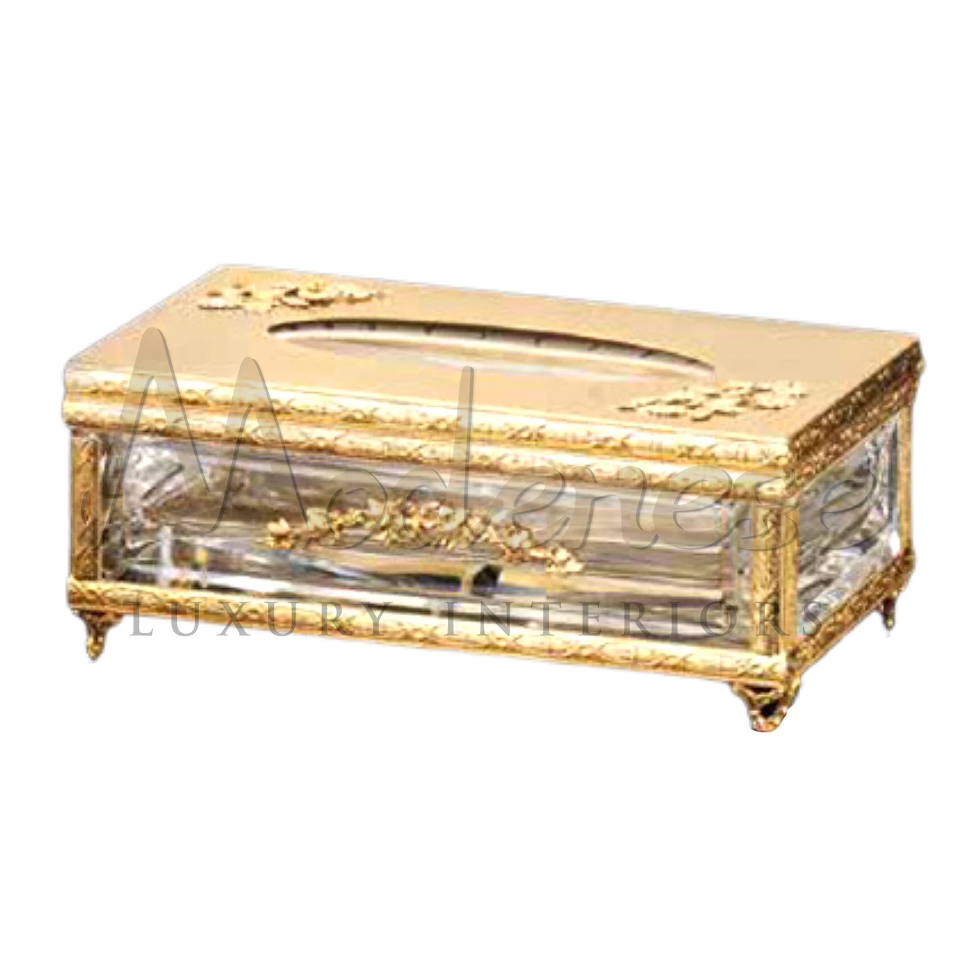Luxury Gold Tissue Cover in intricate designs, made from high-quality materials, adding sophistication to bathroom and interior decor.