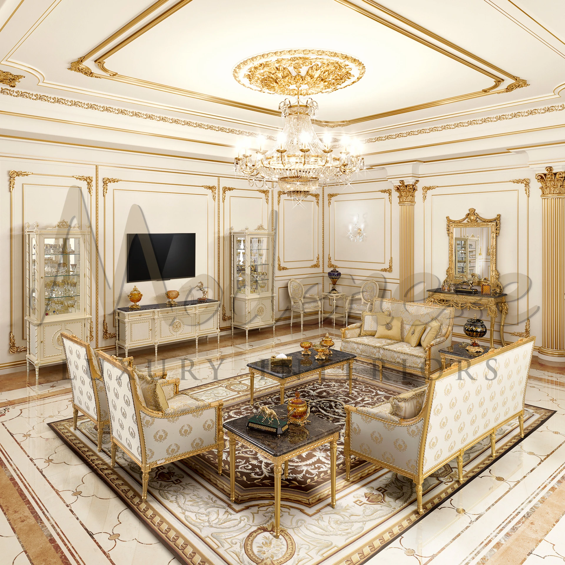  Royal Empire Armchair featuring singular lines, special details, and versatile finishes for a unique classical collection piece.
