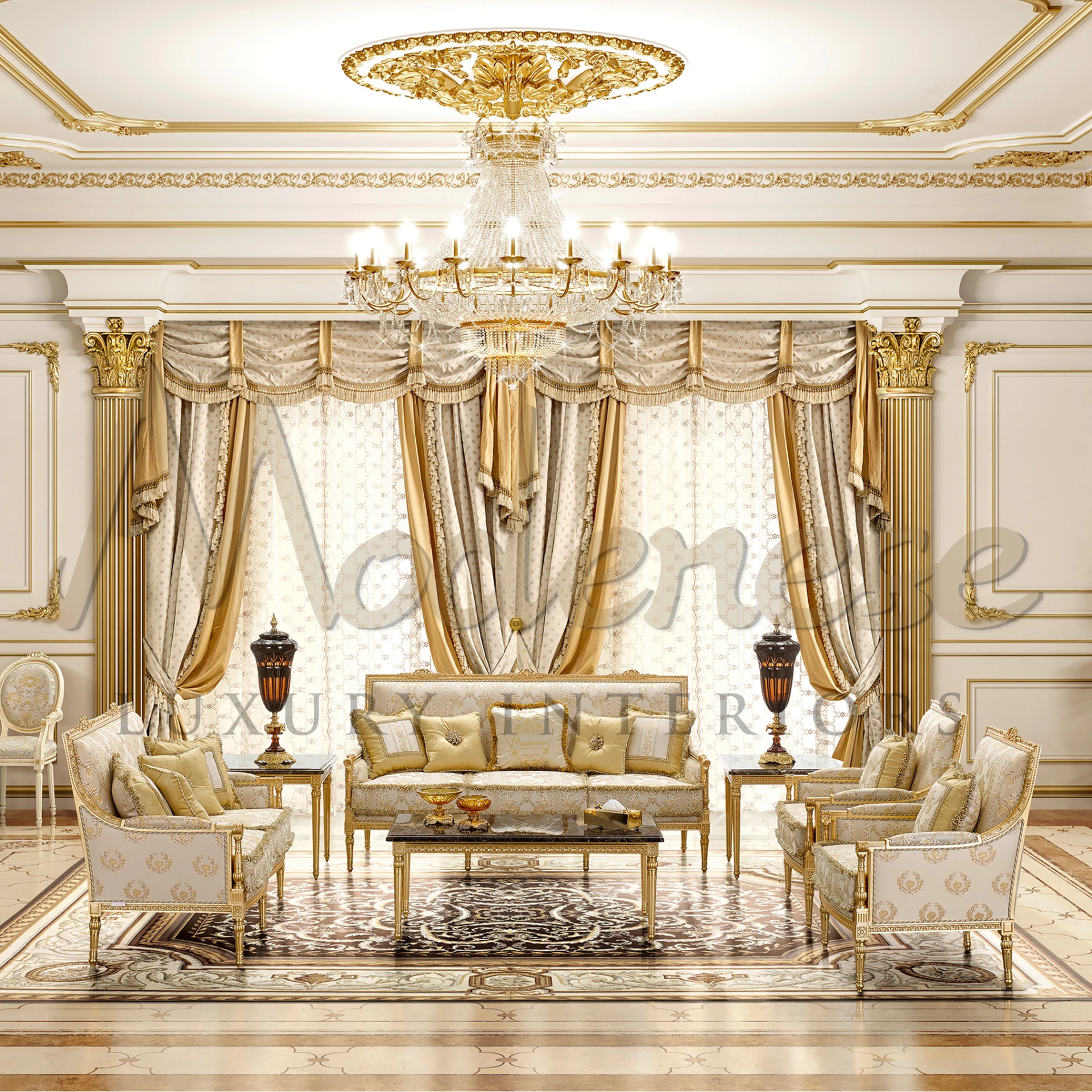 Luxury Empire Armchair with the option to choose finishes, showcasing Italian design and craftsmanship in luxury furniture.