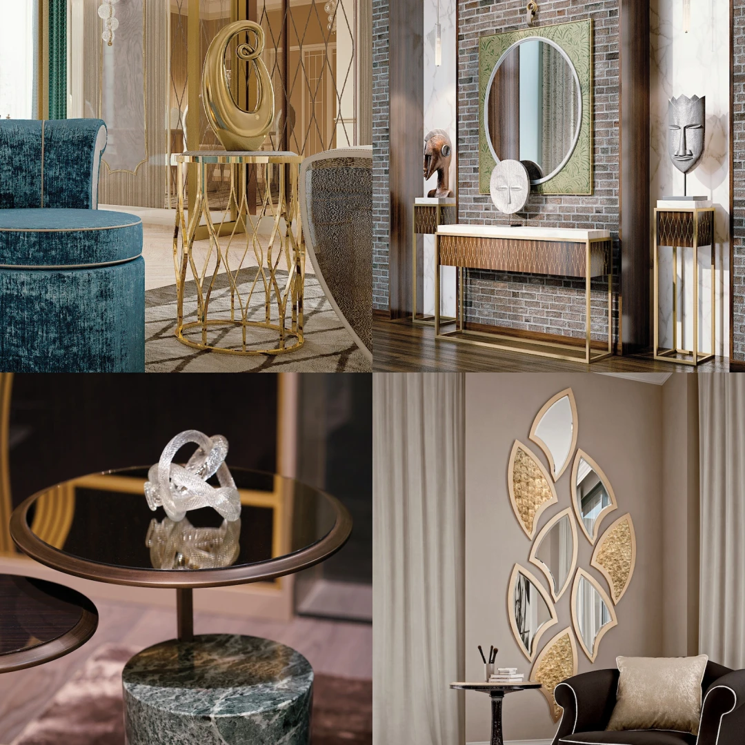 Contemporary style home decor accessories in crystal and brass vases animal statues for decoration
