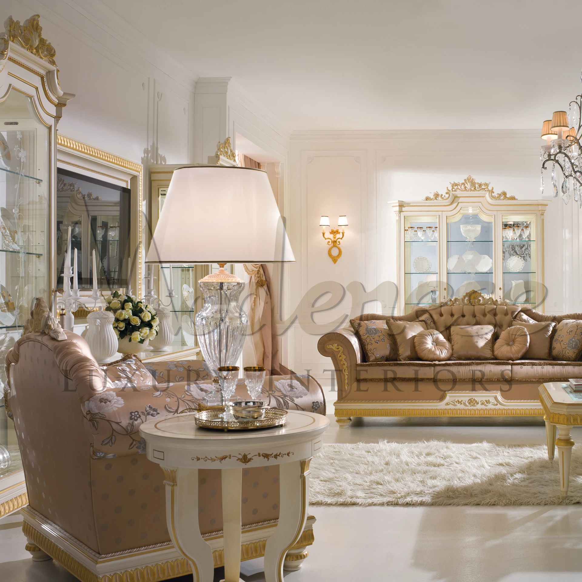 Modenese Furniture's Classic Capitonne Armchair, a refined creation with pink solid color fabric, perfect for classic and modern decors.
