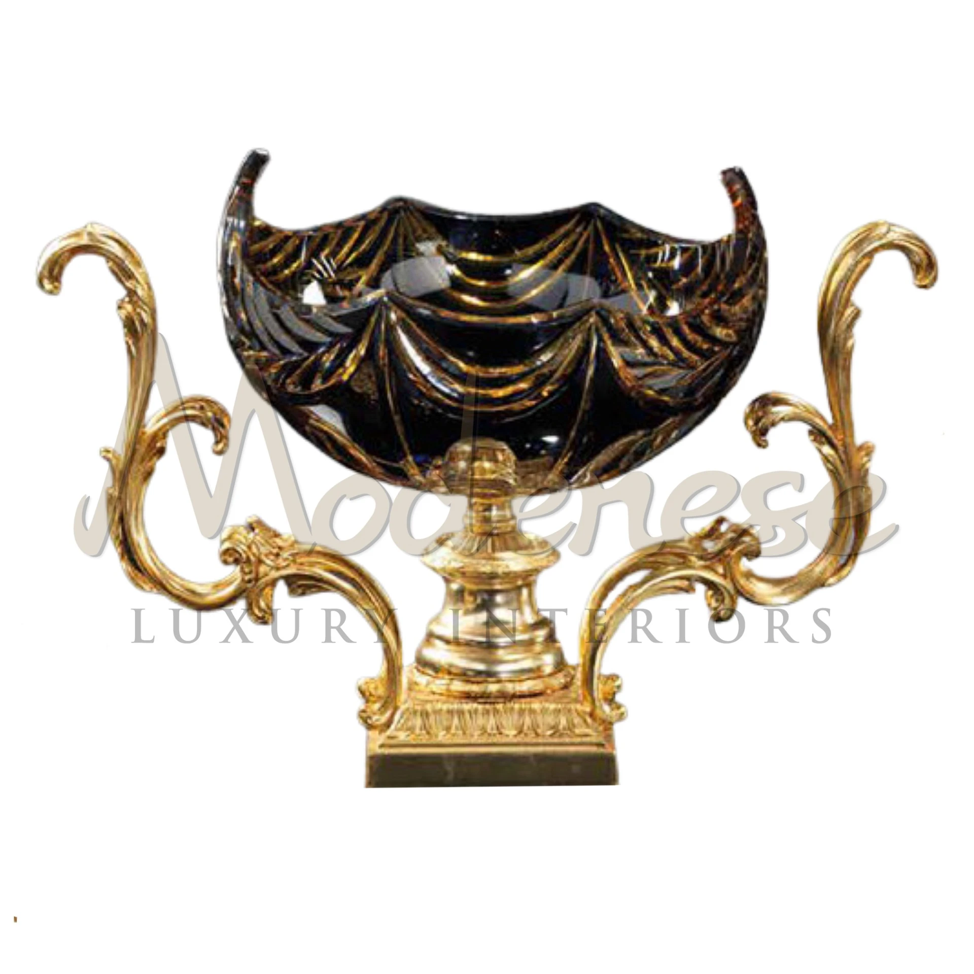 Elegant Figured Two-Handled Bowl by Modenese, marrying traditional design with luxury, ideal for sophisticated interiors.