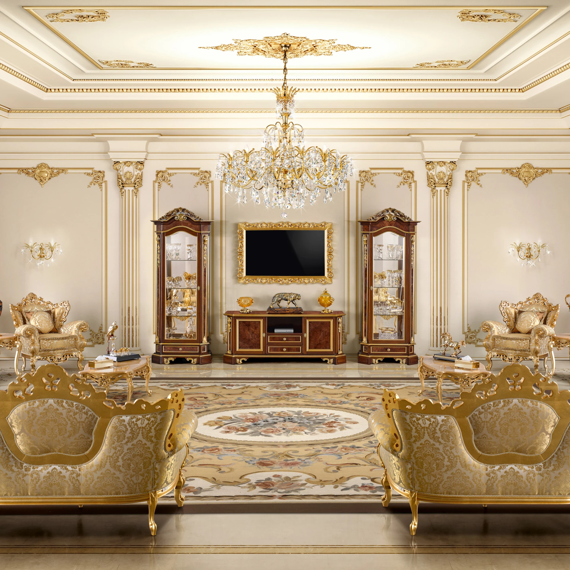 Luxury TV stand in classic design, featuring Venetian style and made with high-quality Italian materials for elegance.