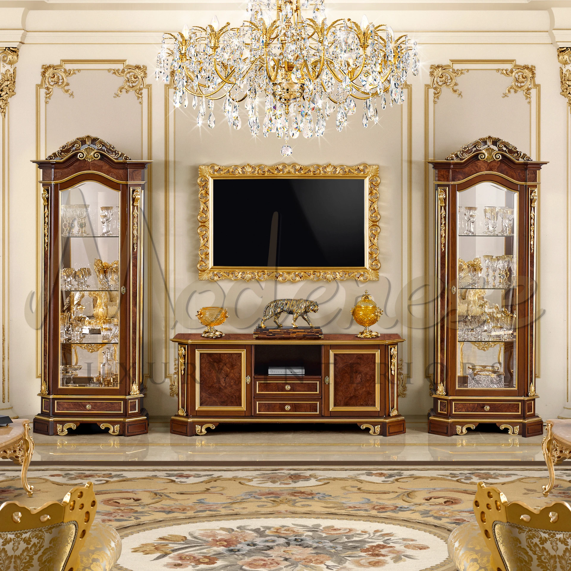 Elegant Classic Style TV Stand, Italian craftsmanship with practical luxury, perfect for upscale interiors and luxury homes.