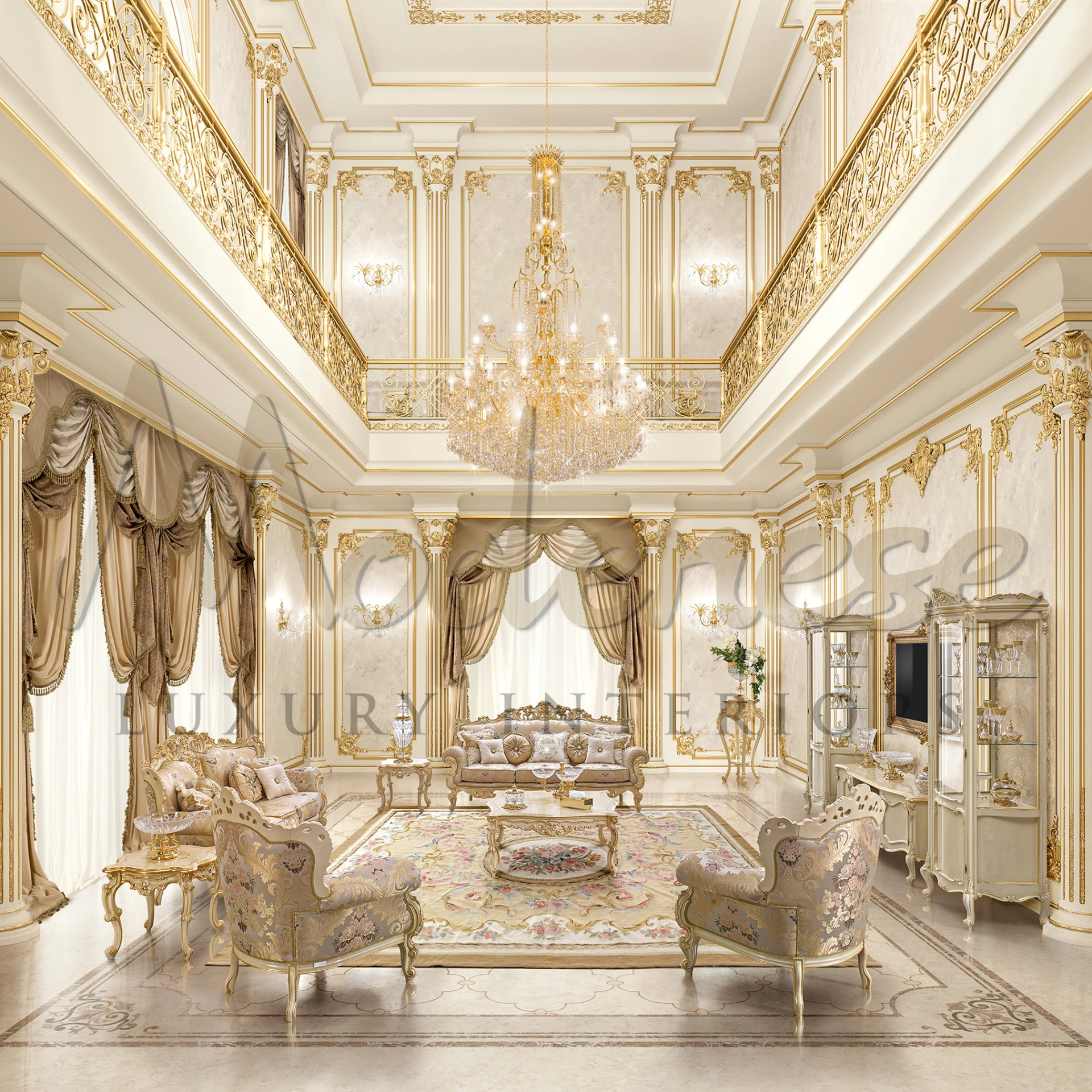 Luxurious Venetian Baroque Sofa, a model of classic elegance with soft couch shapes and the finest gold leaf details.
