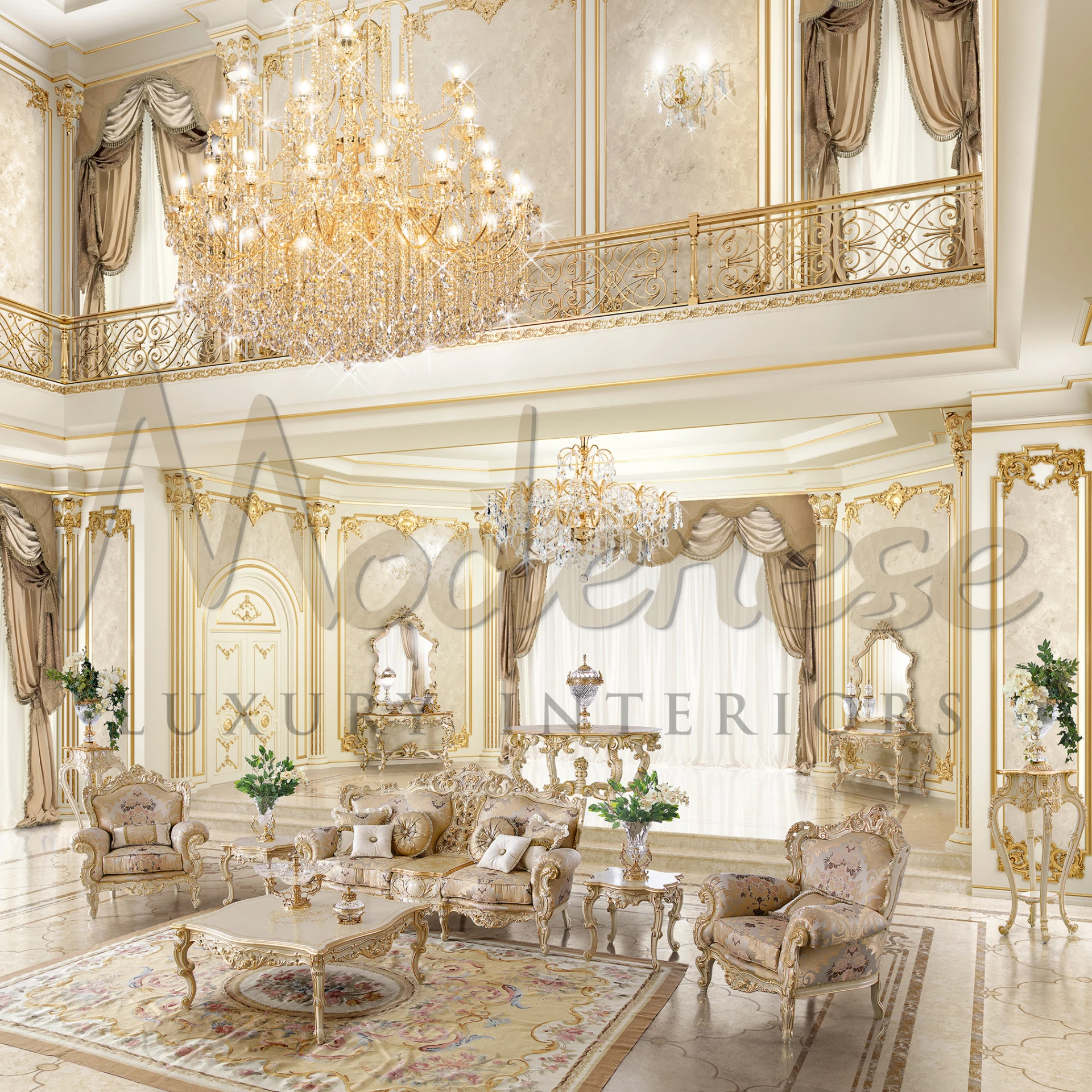 Luxury sofa with central container, featuring rich floral carvings and Venetian design, ideal for sophisticated home decor.