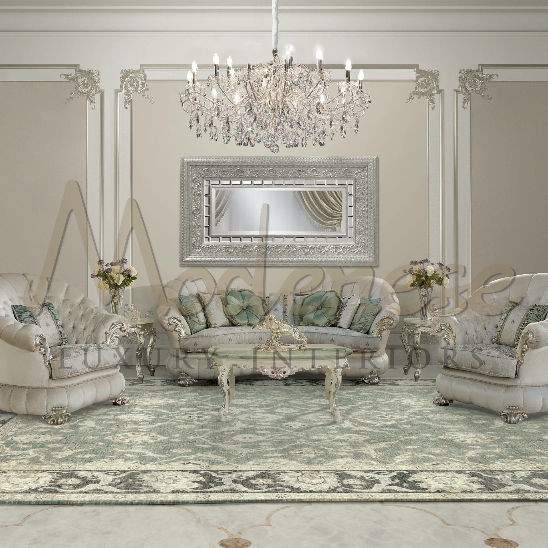 Luxurious Victorian Sofa by Modenese, showcasing intricate patterns and designs on detailed upholstery for a royal touch.

